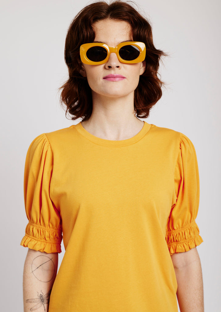 Me&B. Women's Clothing. Shirt. Mango Puff sleeve shirt. Yellow shirt with puff sleeve. Locally made in South Africa.