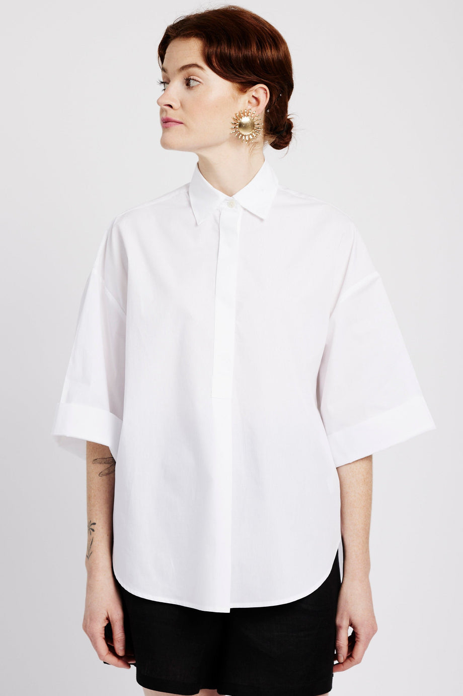 Cotton Boxy Shirt with Kimono Sleeve in White – Me&B