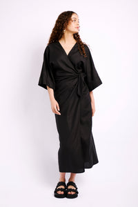 The Wrap Dress with Kimono Sleeves in Black