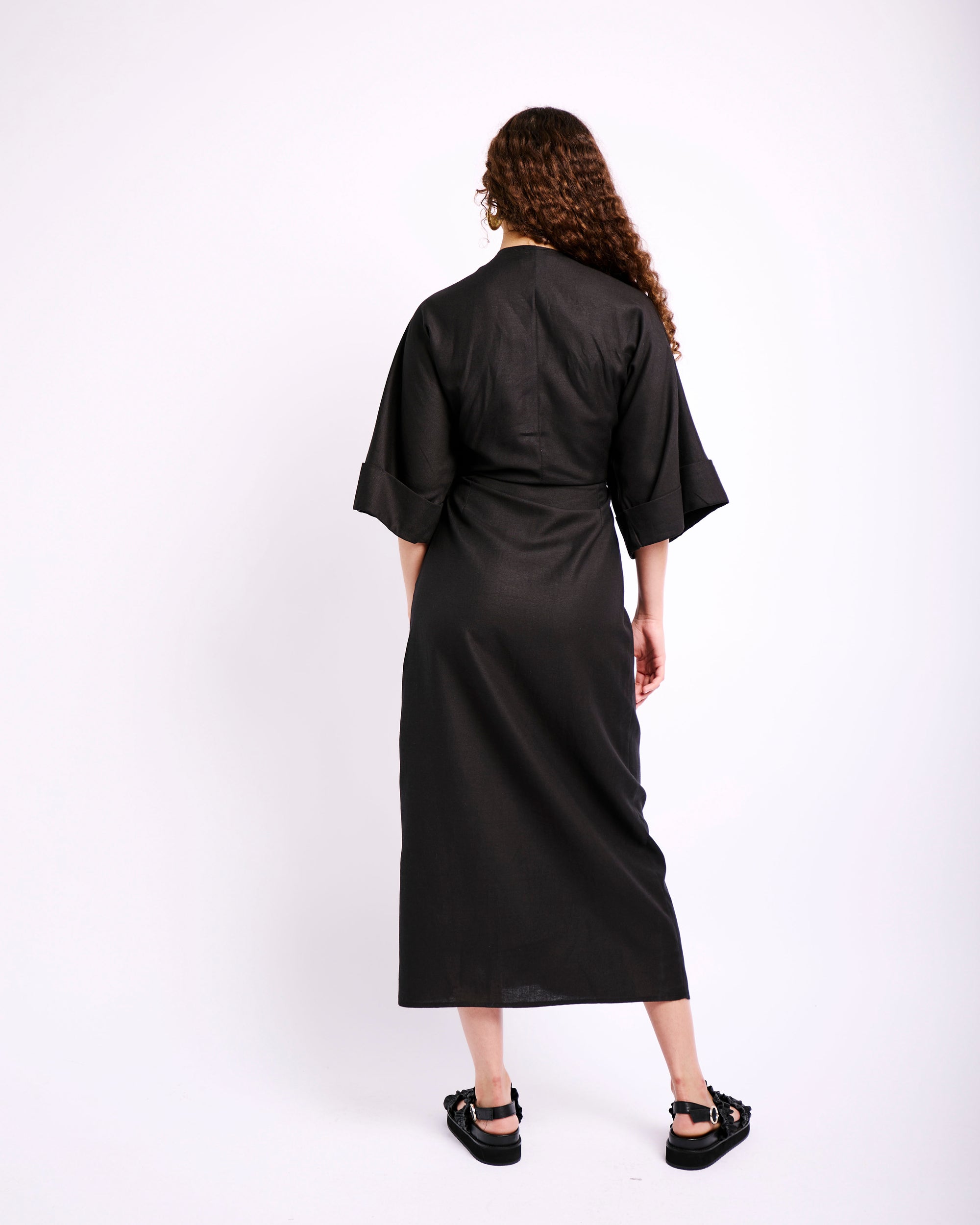 The Wrap Dress with Kimono Sleeves in Black
