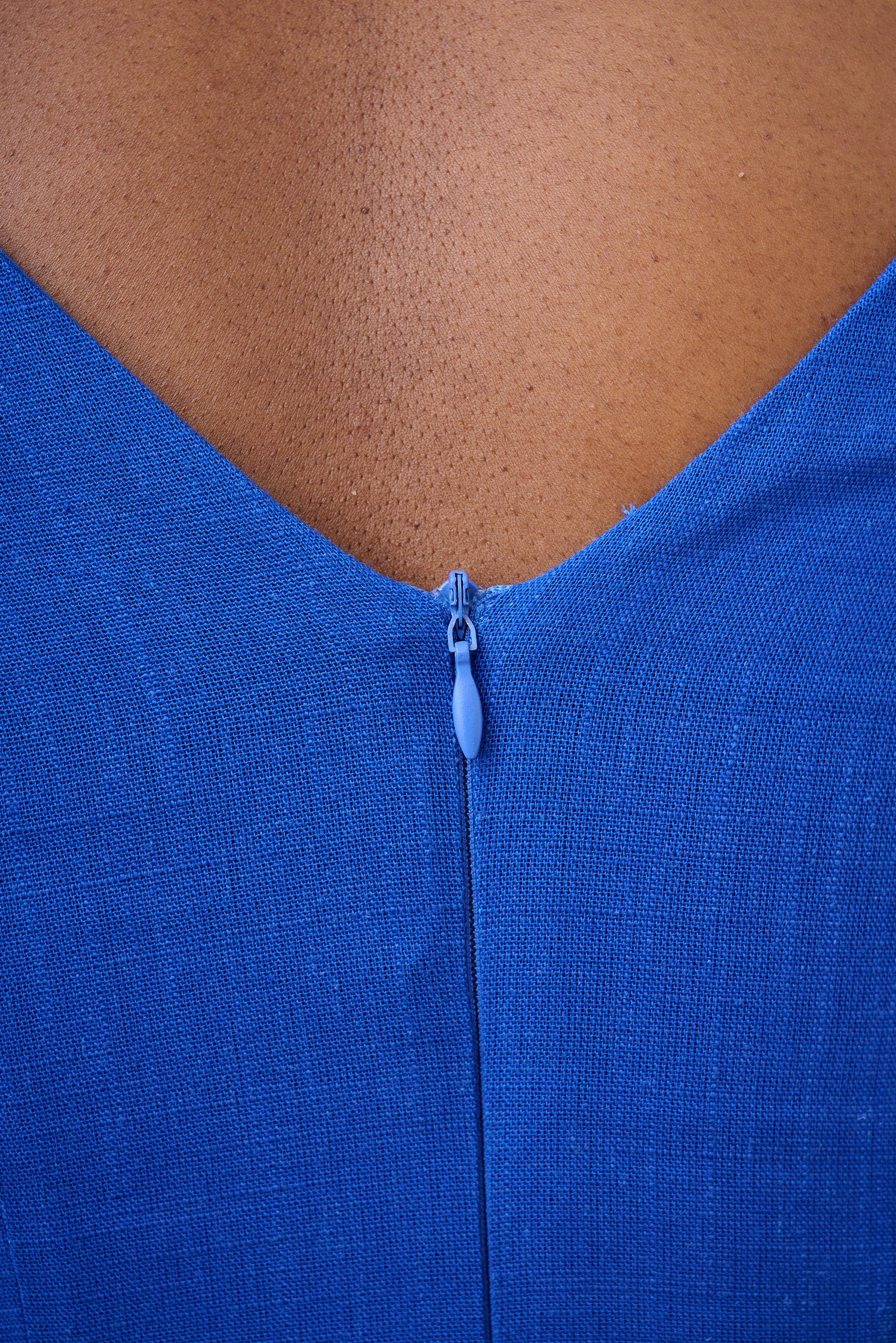 Cobalt Linen Blend Dress with Lace Up Detail