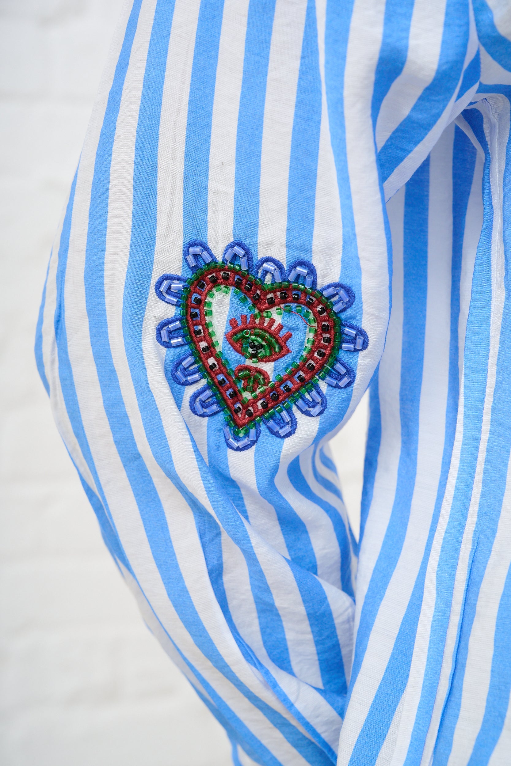Beaded Shirt in Blue Stripe