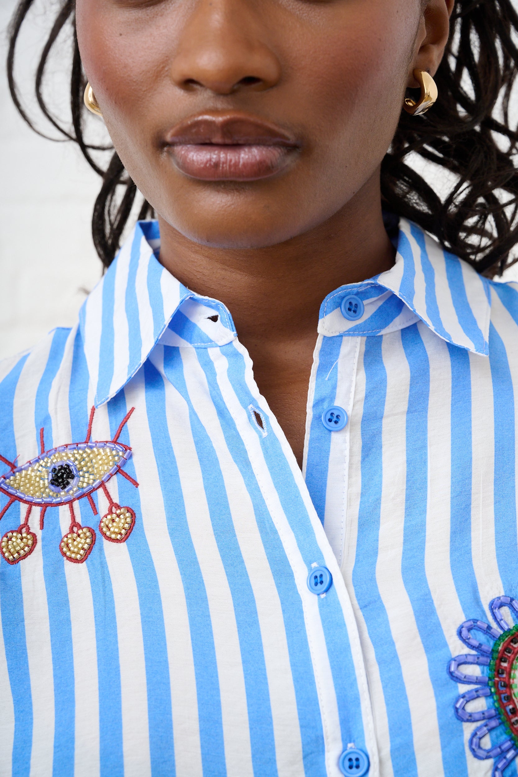 Beaded Shirt in Blue Stripe
