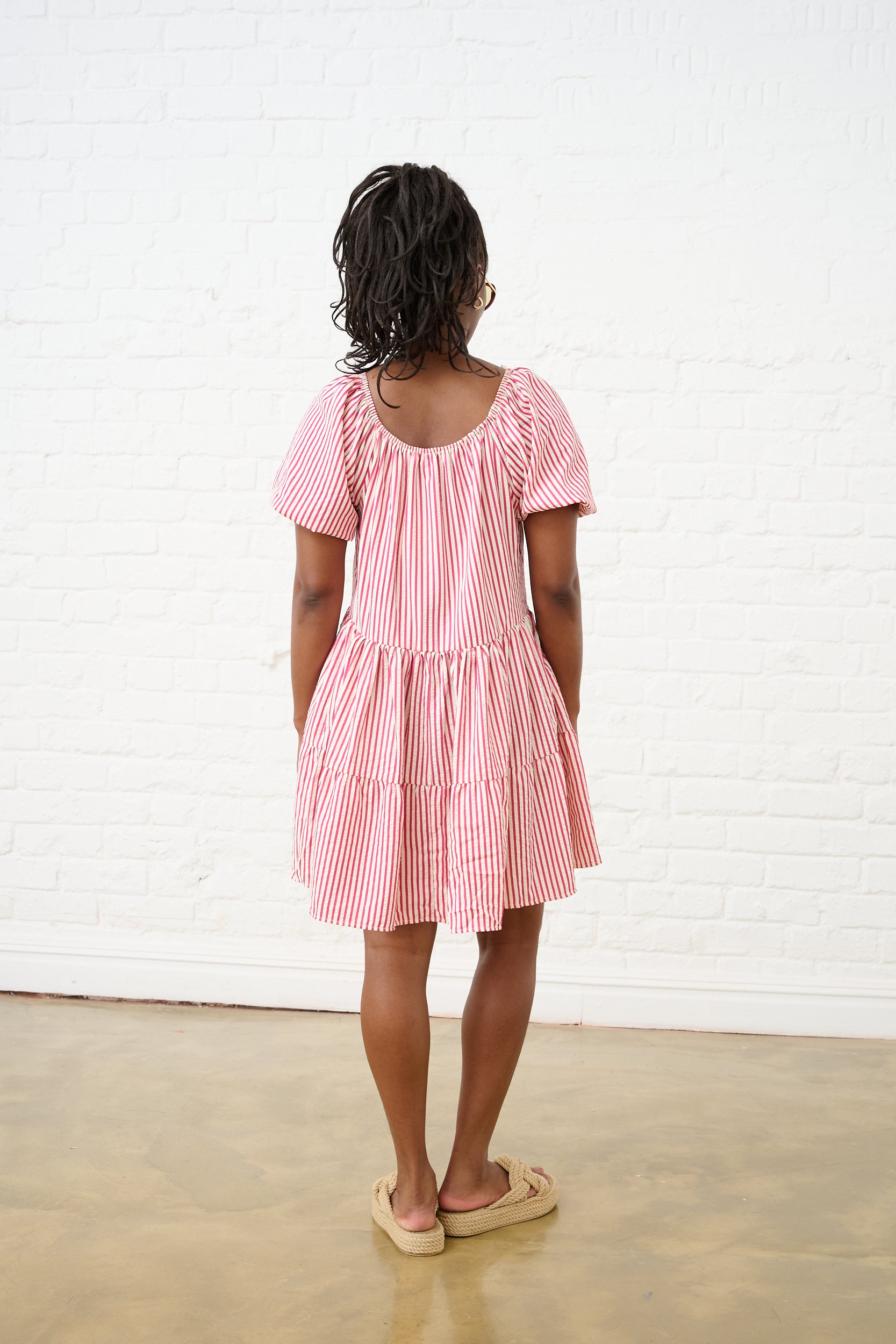 Magenta Stripe Tiered Swing Dress