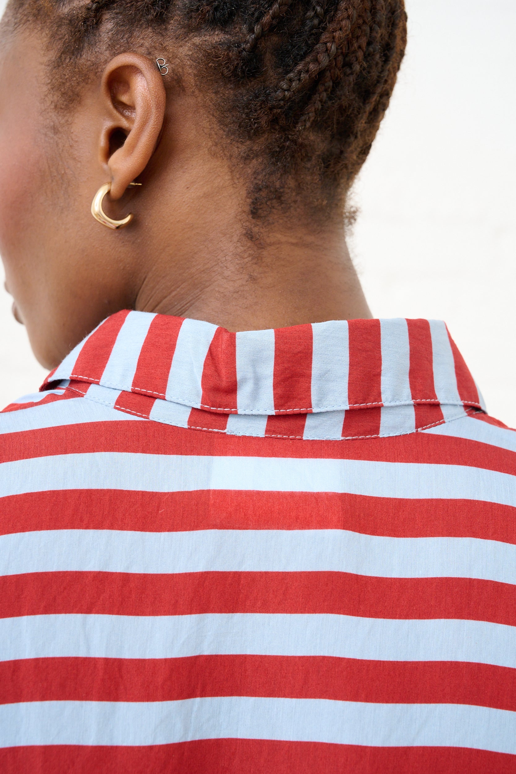Bellow Sleeve Shirt in Red/Blue Stripe