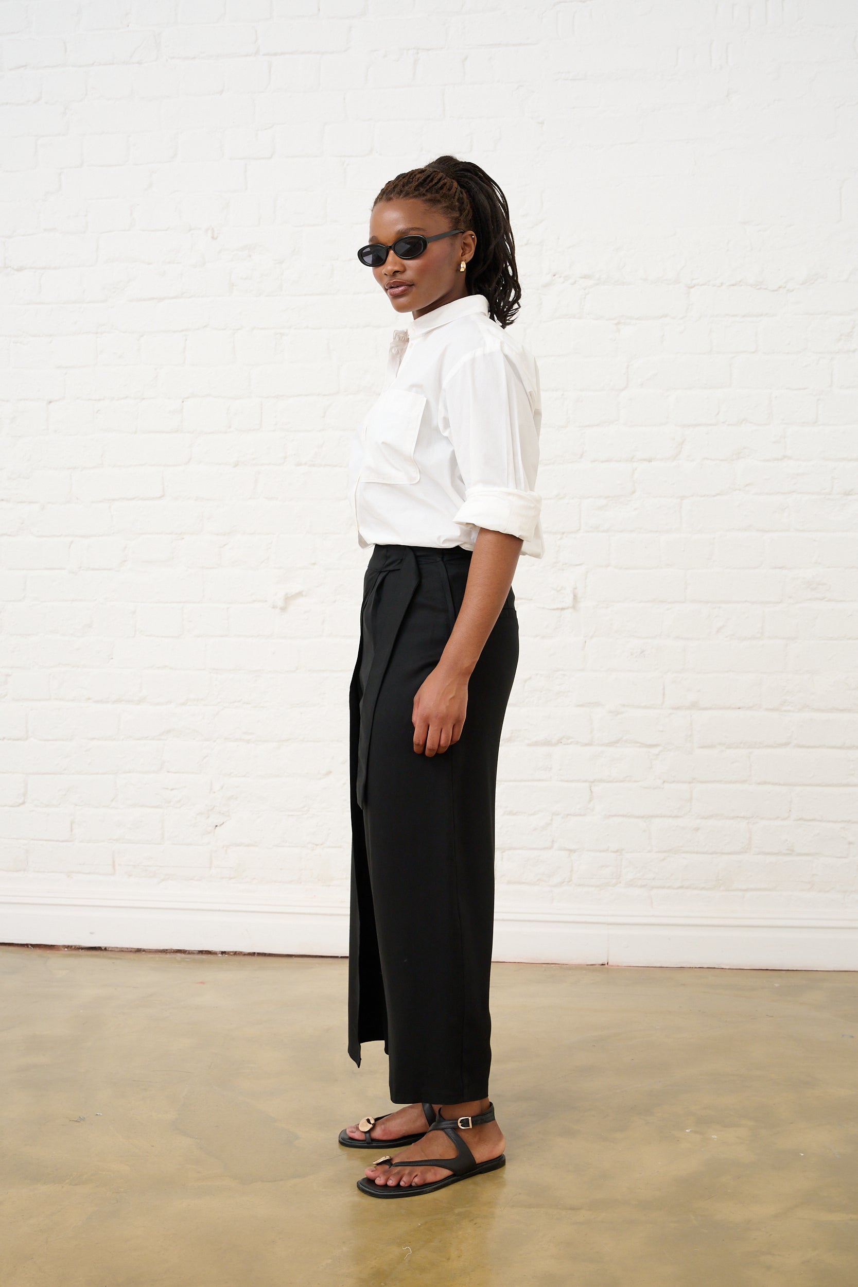 Wrap Front Trouser in Black