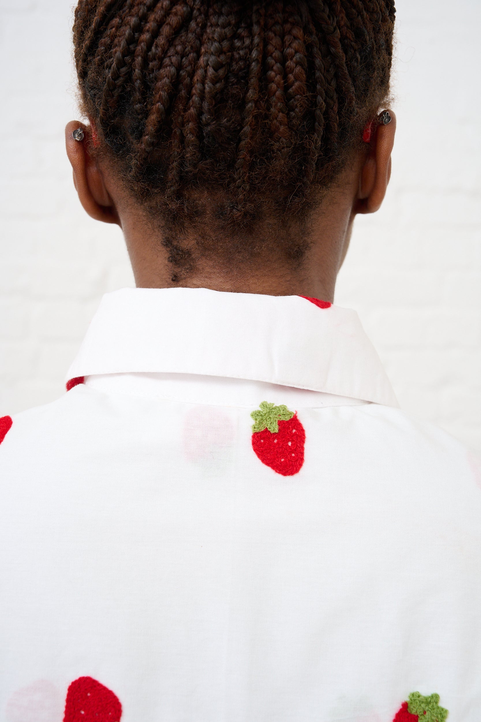 Embroidered Cotton Shirt in Strawberry