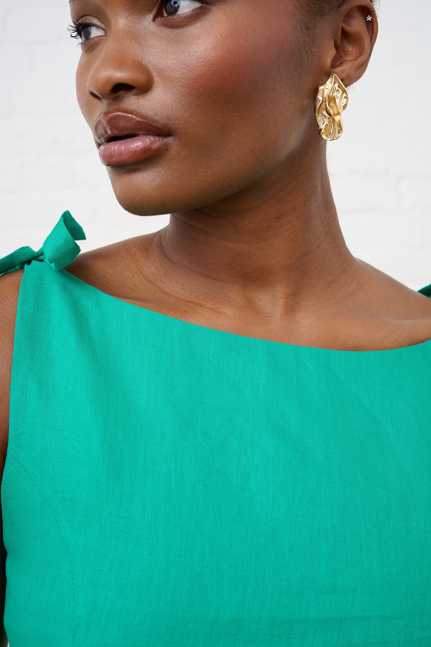 Peplum Panelled Top in Jade Linen