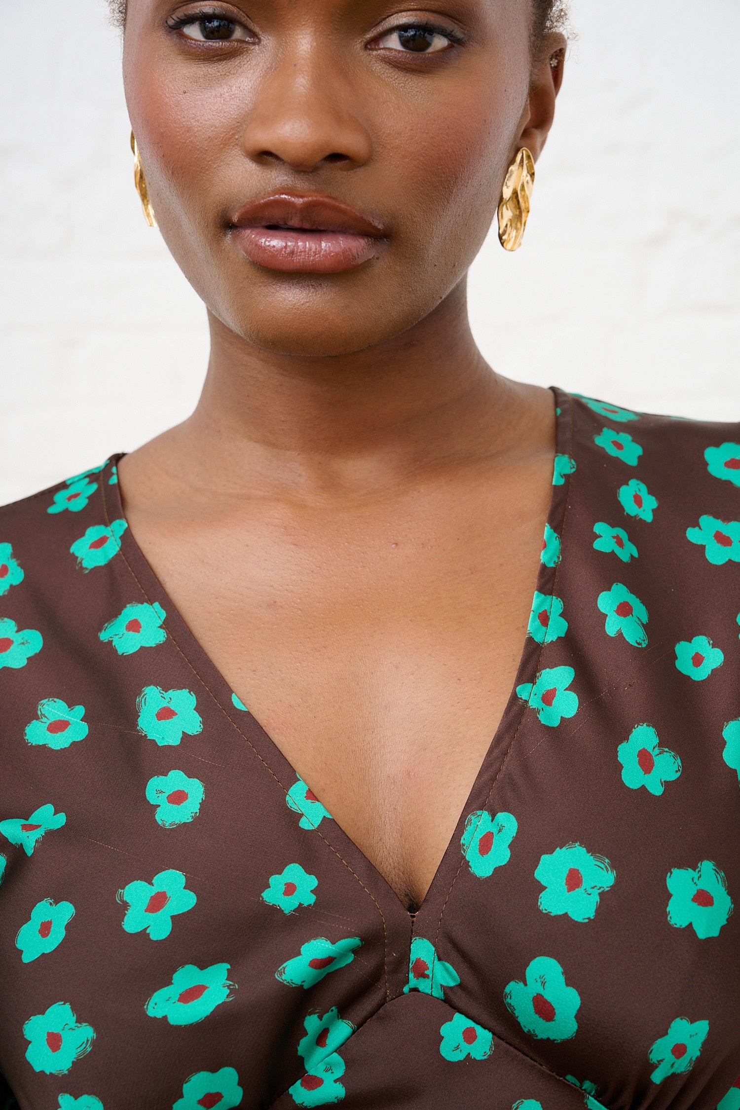 Choc Jade Flower Satin Bias Maxi Dress