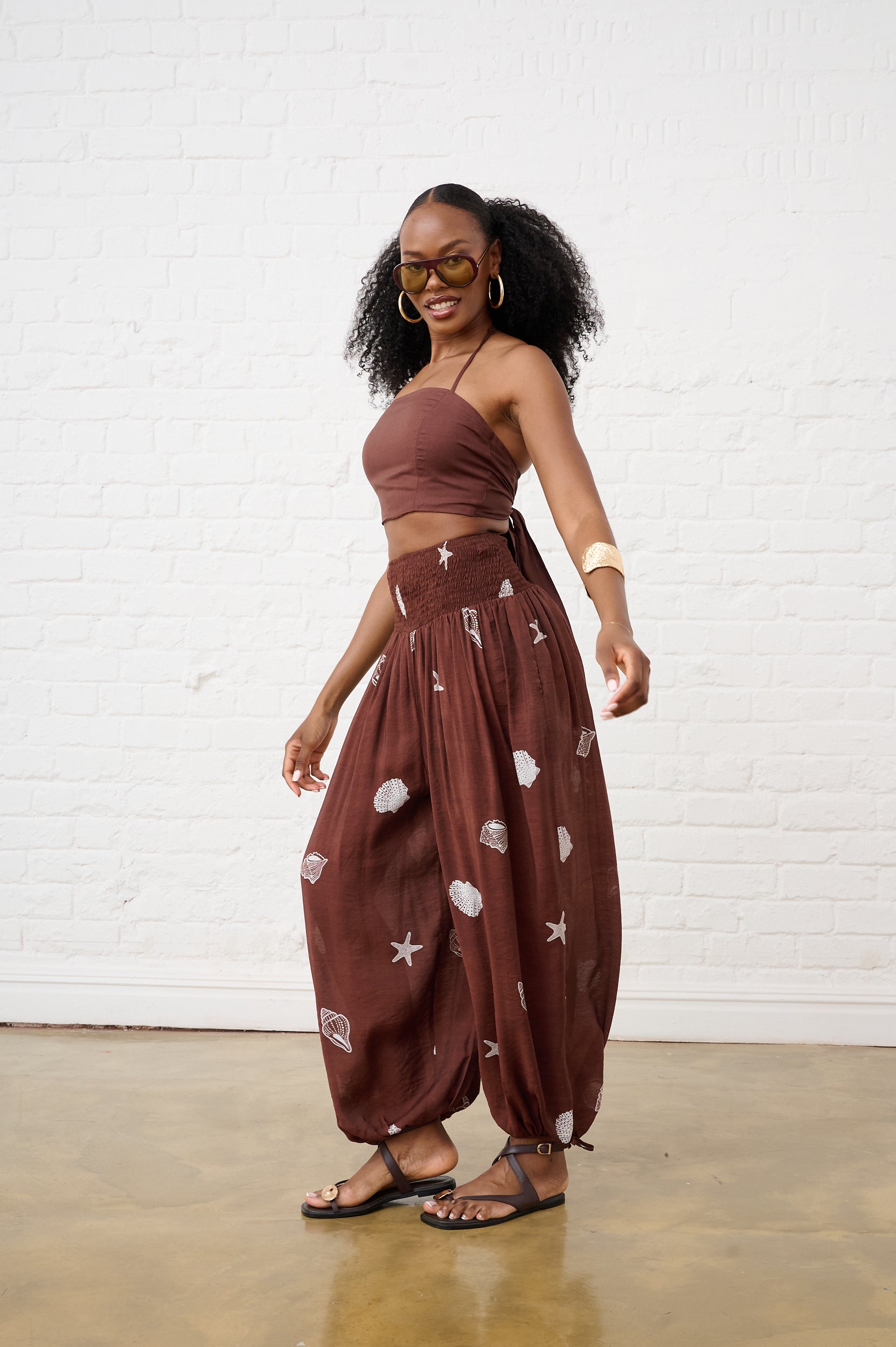 Balloon Drawstring Pants in Choc Shell