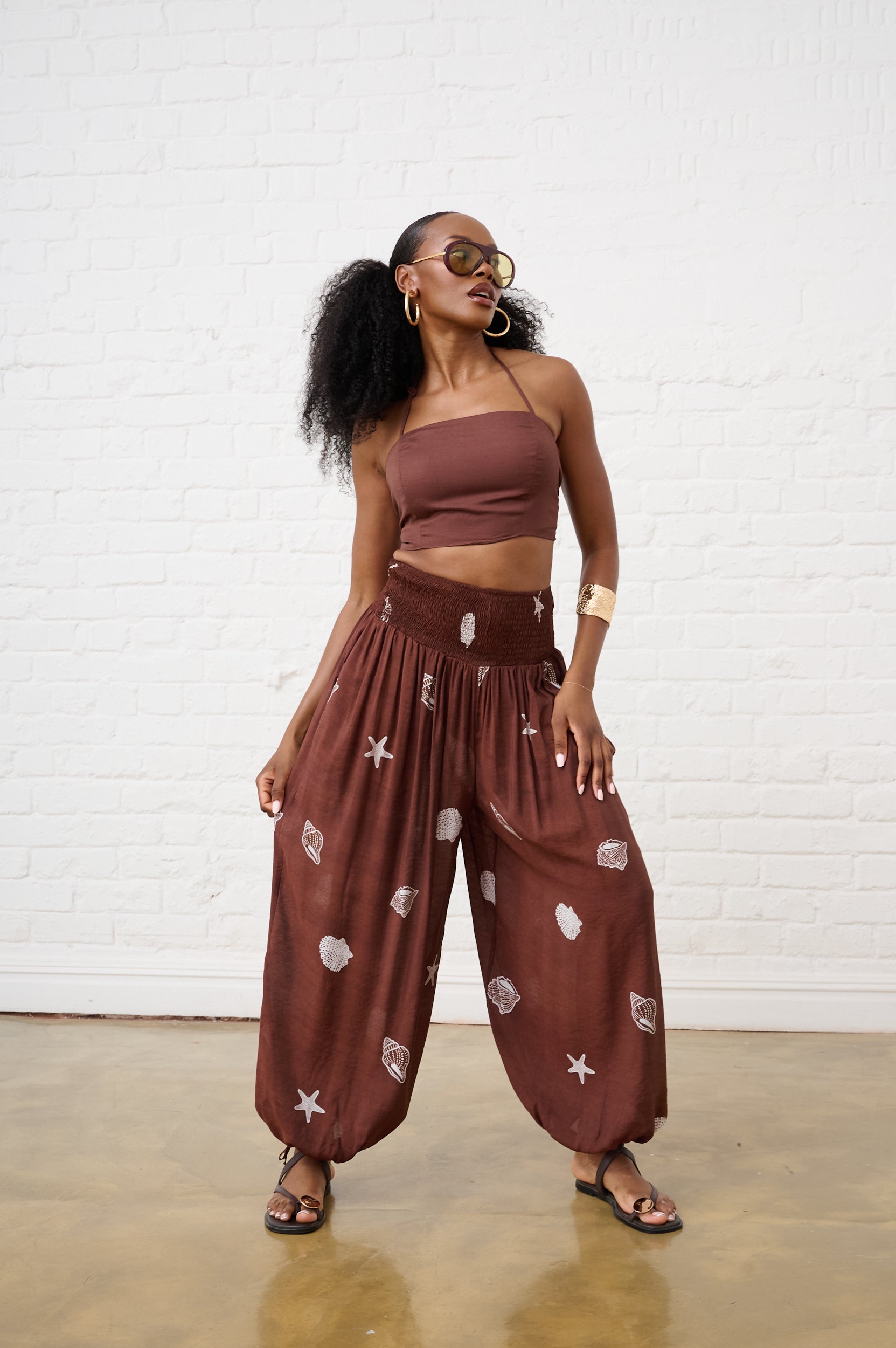 Balloon Drawstring Pants in Choc Shell