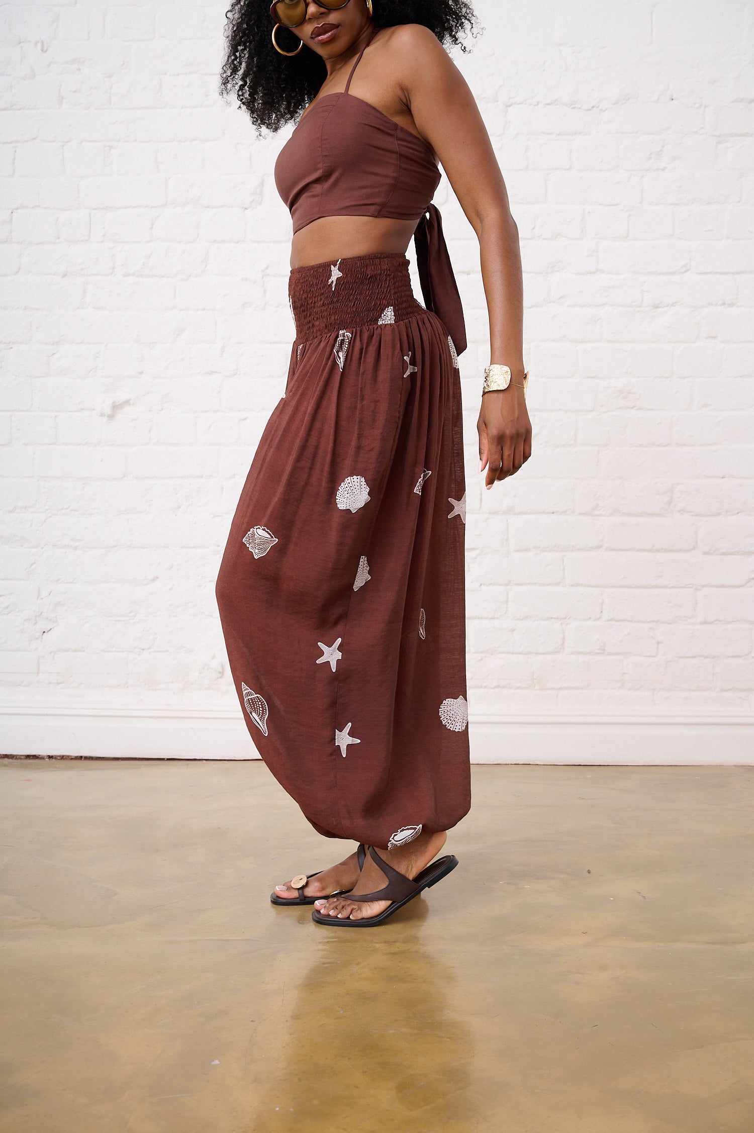 Balloon Drawstring Pants in Choc Shell