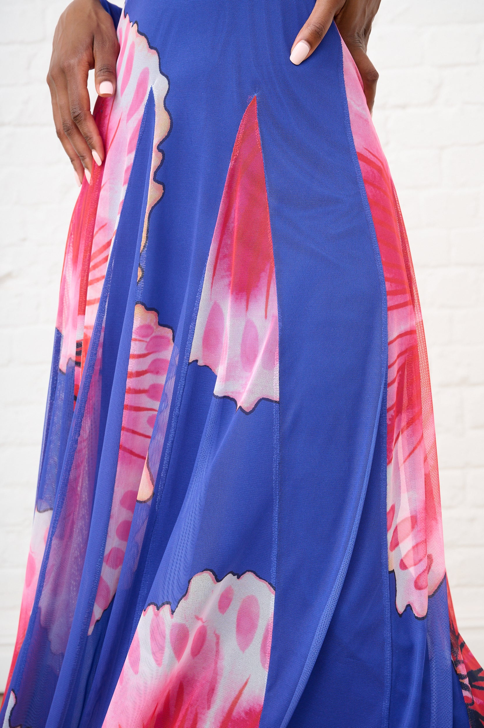 Watercolour Bloom Mesh Godet Dress