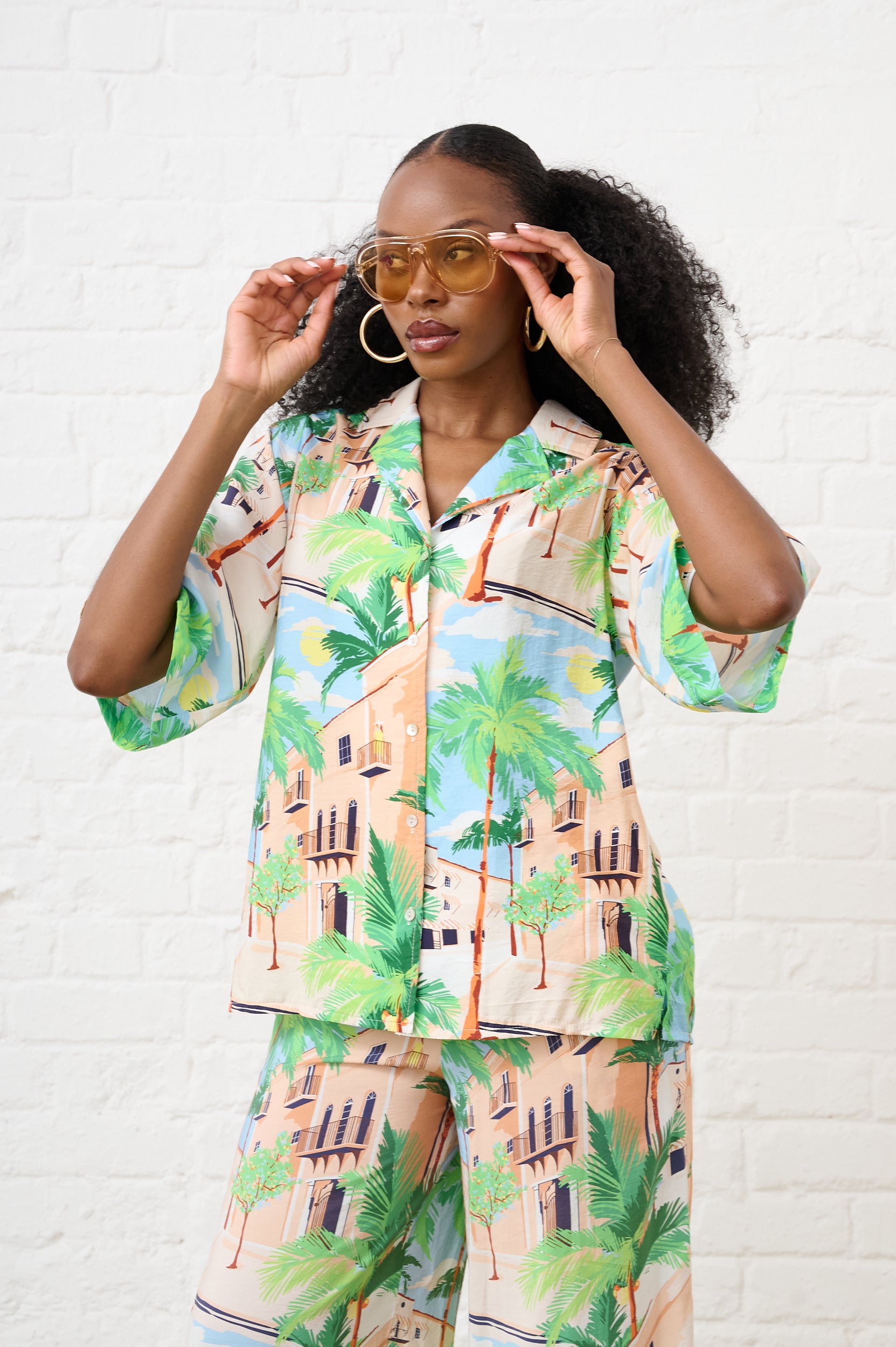 Revere Collar Shirt in Holiday Print