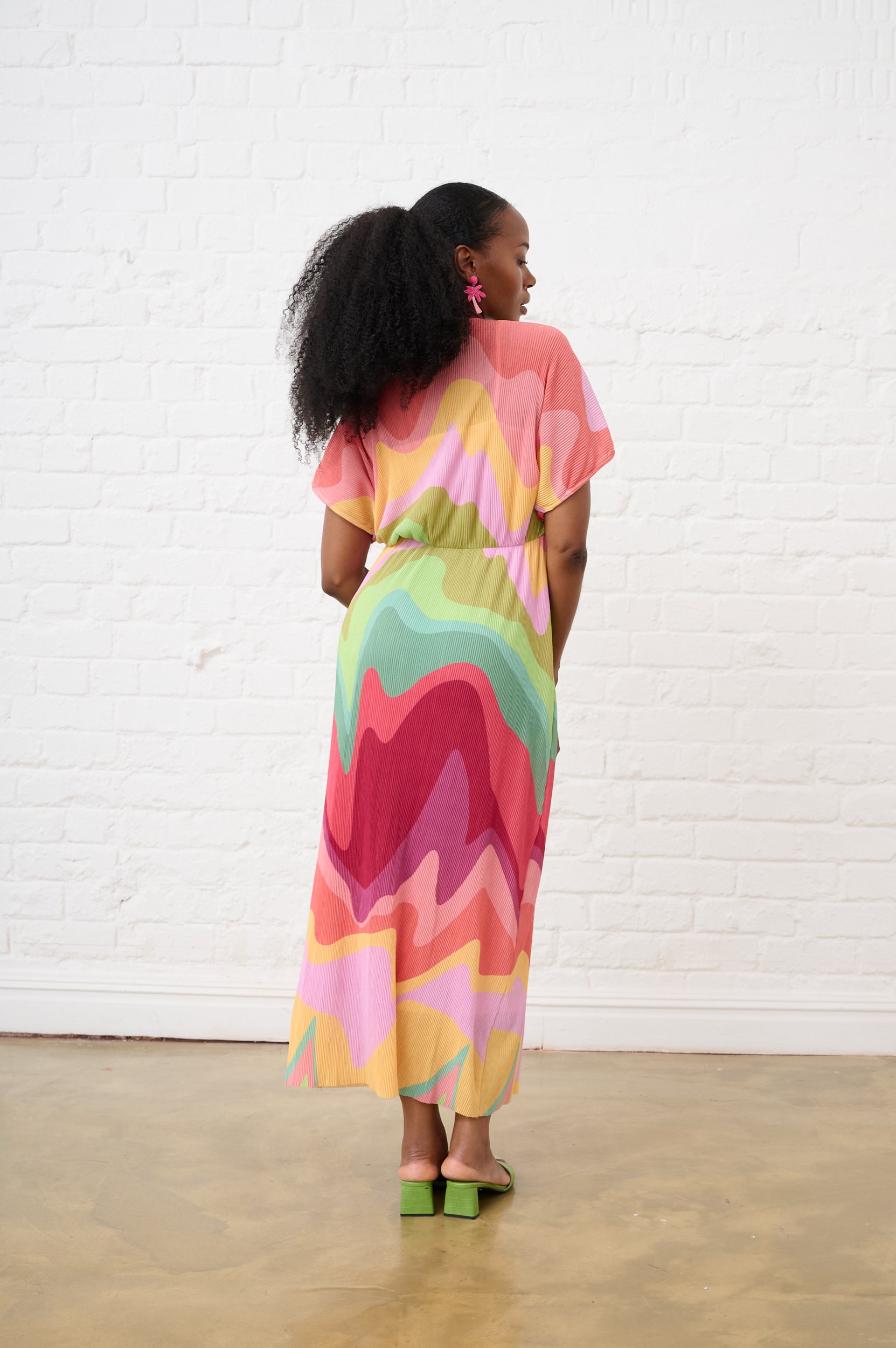 Groovy Print Plisse Kaftan Dress