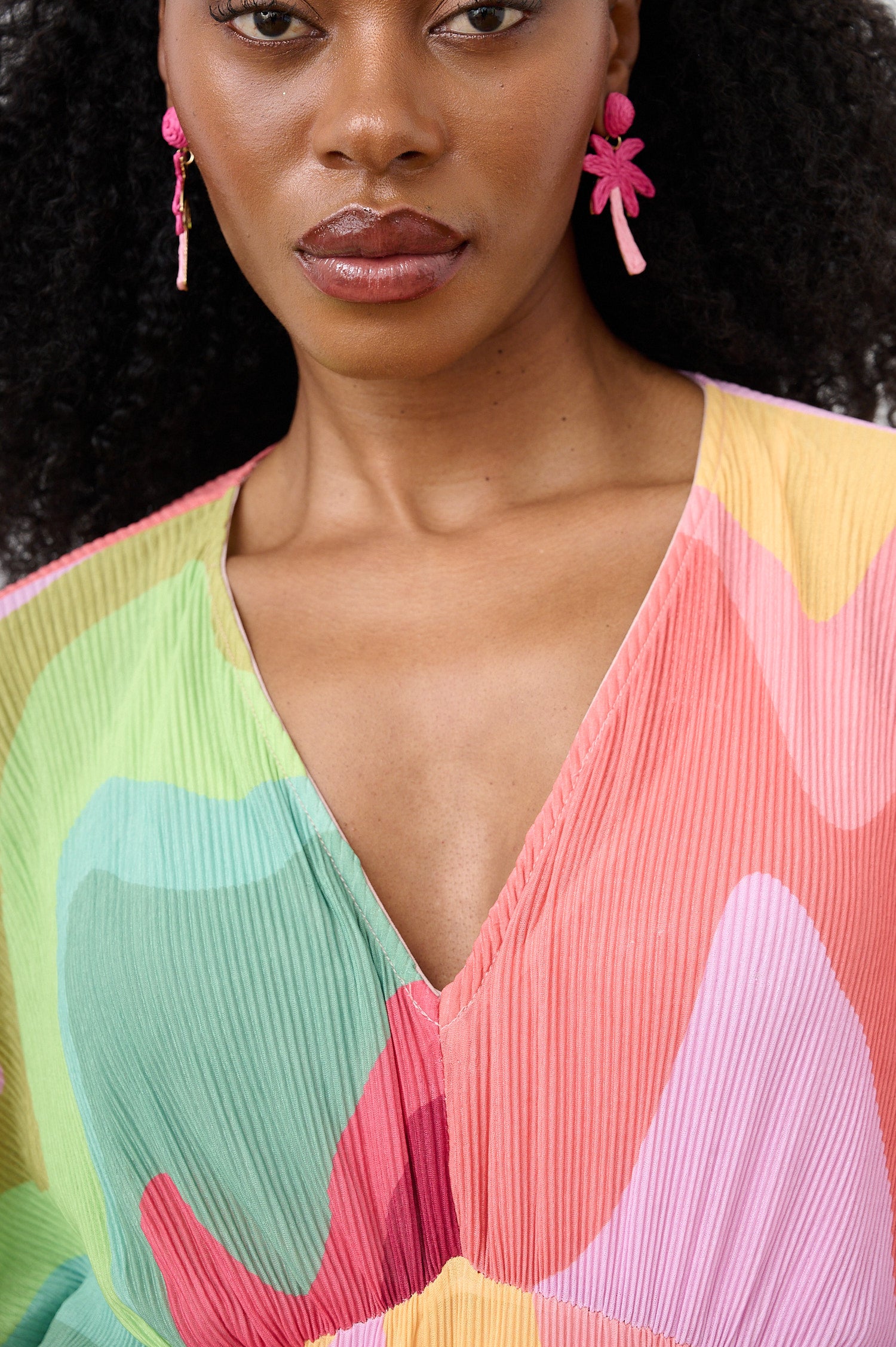 Groovy Print Plisse Kaftan Dress