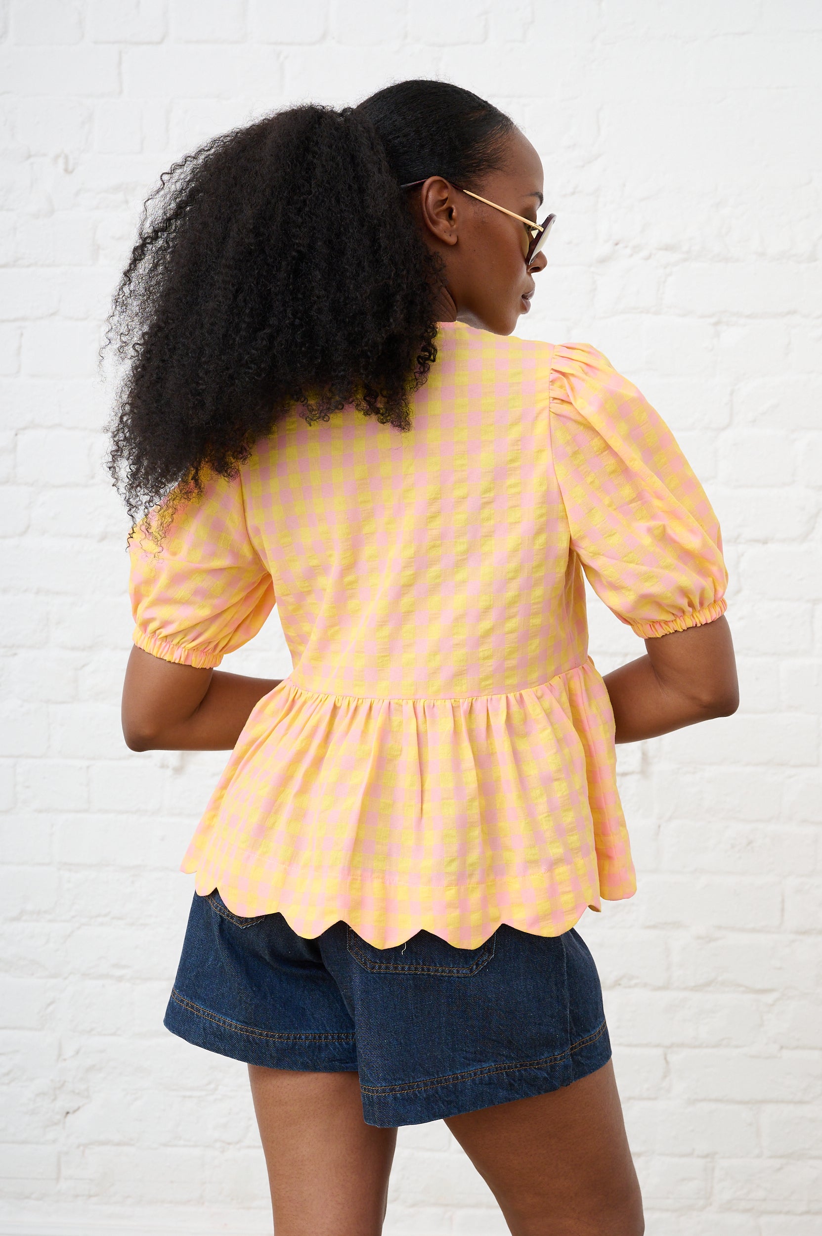 Gingham Top in Sunny Peach