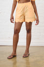 Scalloped Gingham Shorts in Sunny Peach