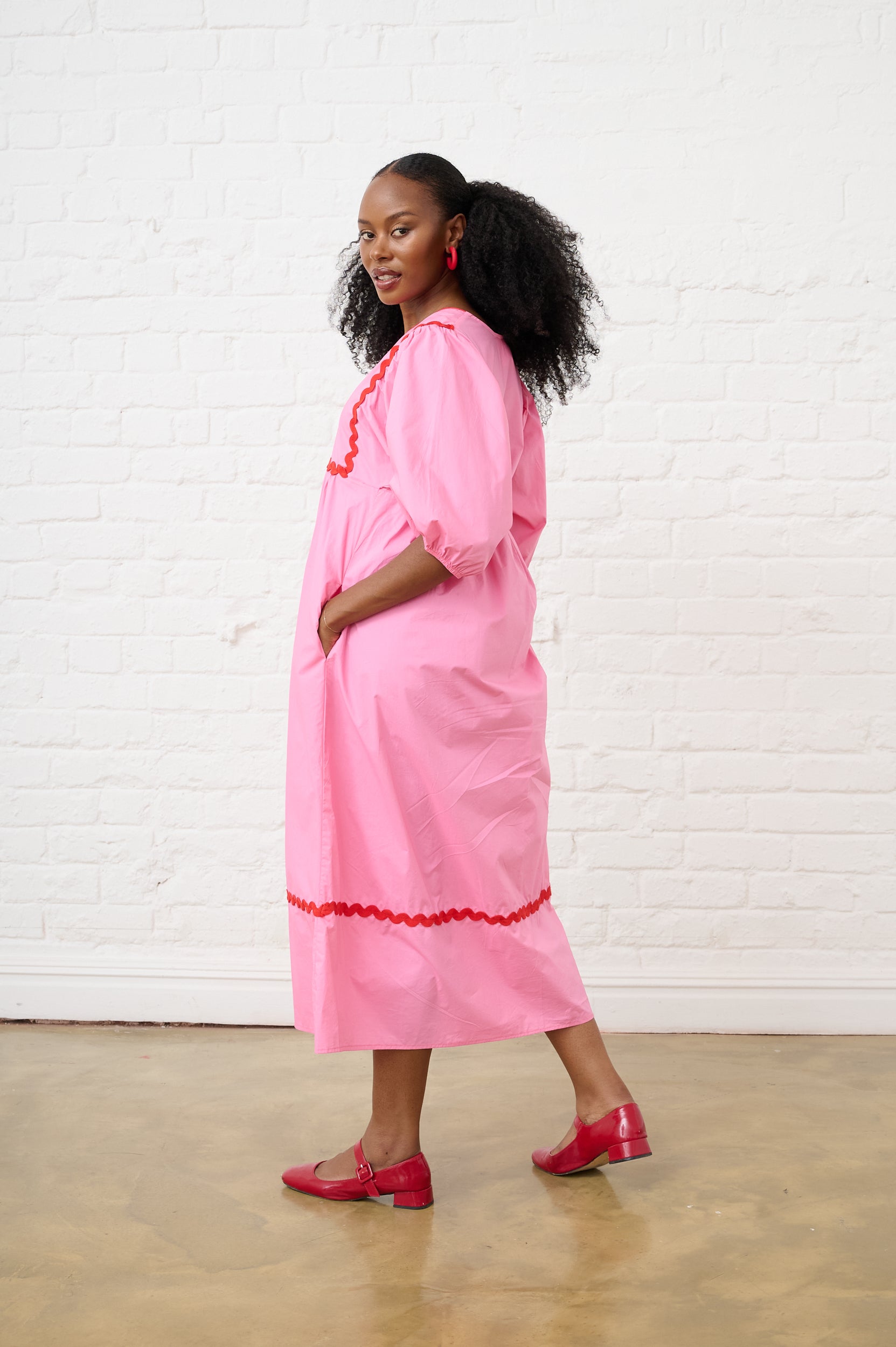 Pink Cotton Tunic Dress with Red RicRac – Me&B