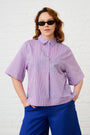 Cotton Boxy Shirt in Blue/Red Stripe