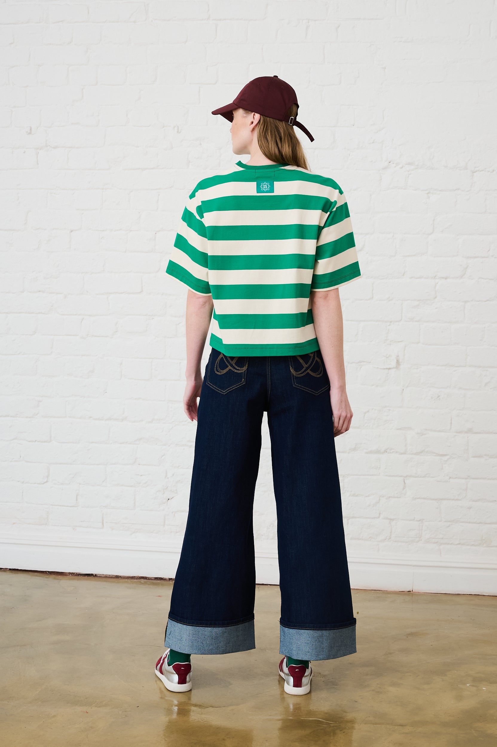 The Boxy Tee in Green/Milk Stripe