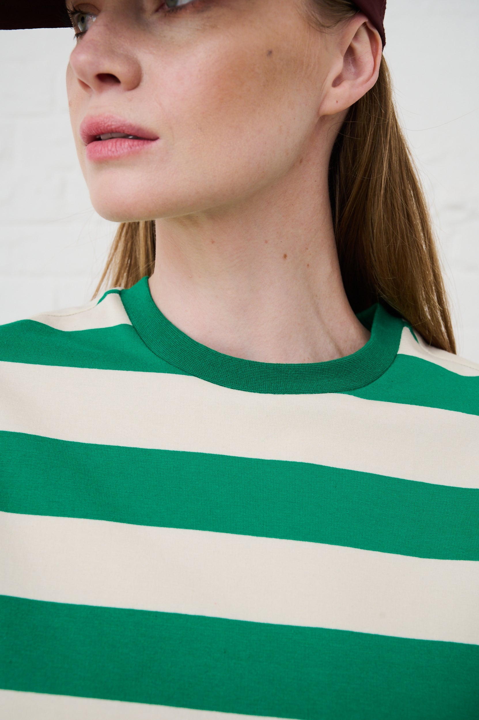 The Boxy Tee in Green/Milk Stripe
