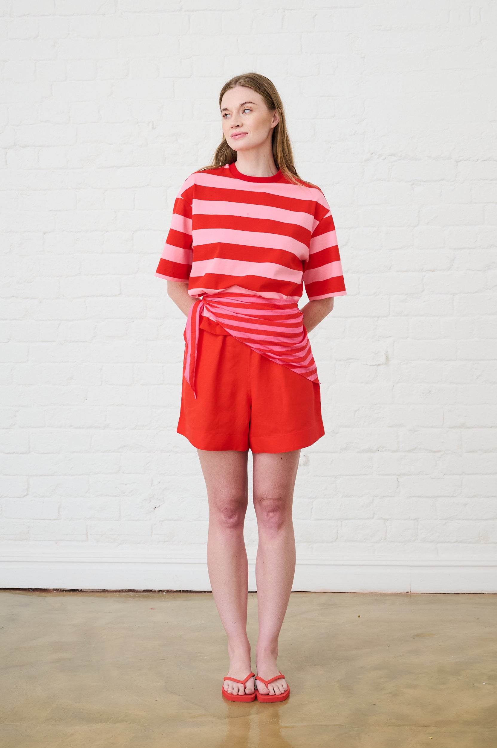 The Boxy Tee in Pink/Red Stripe