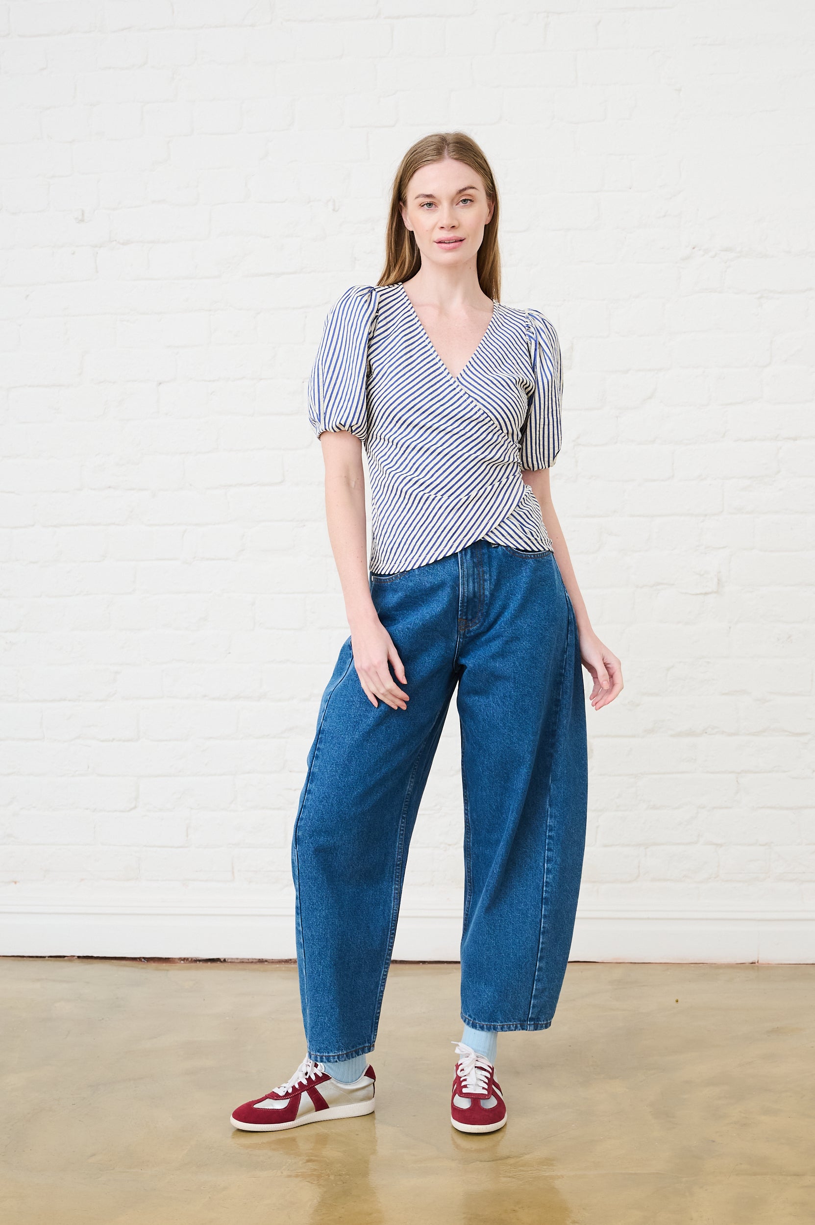 Wrap Top in Blue Stripe