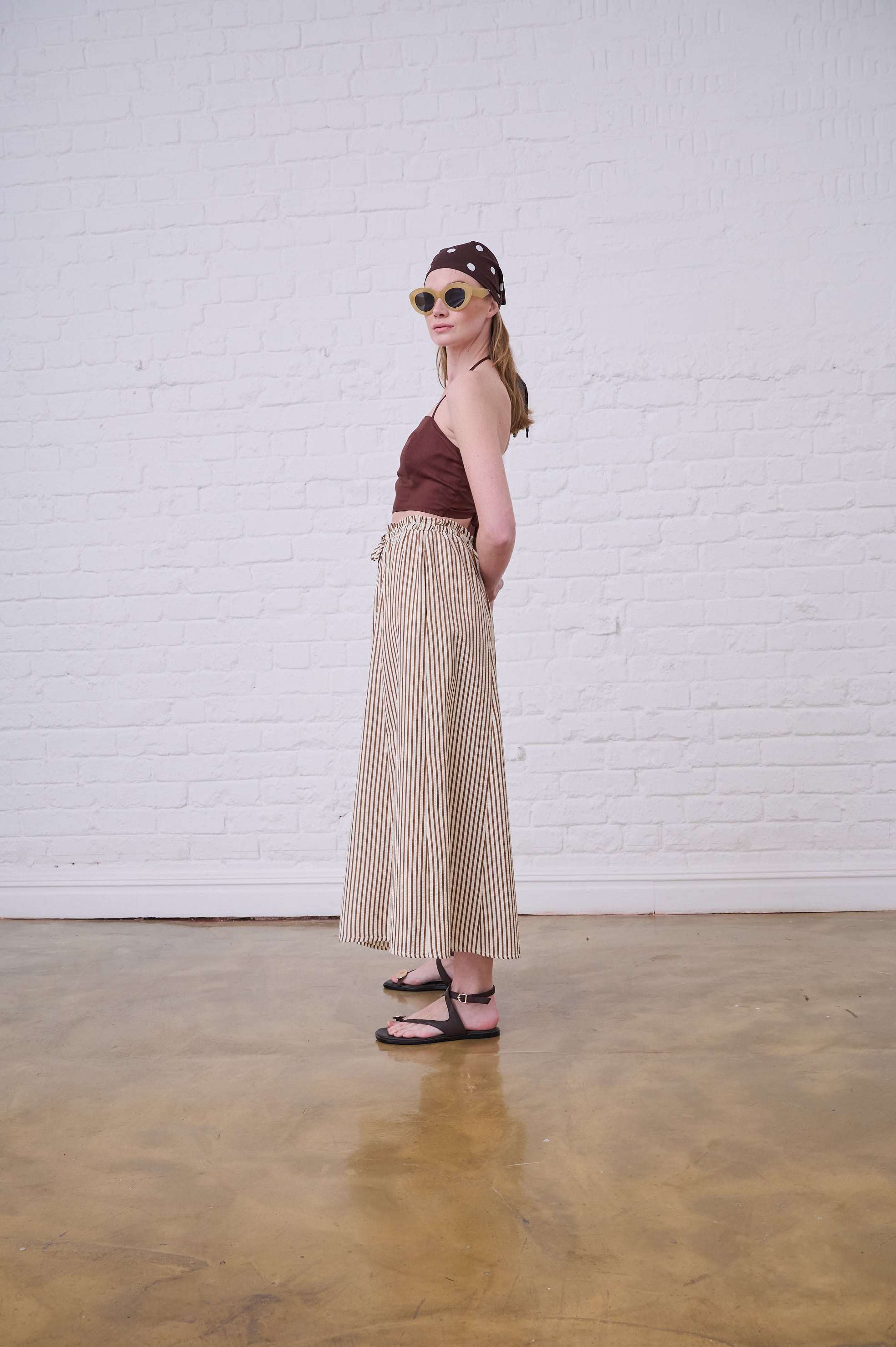 Elasticated Skirt in Choc Milk Stripe