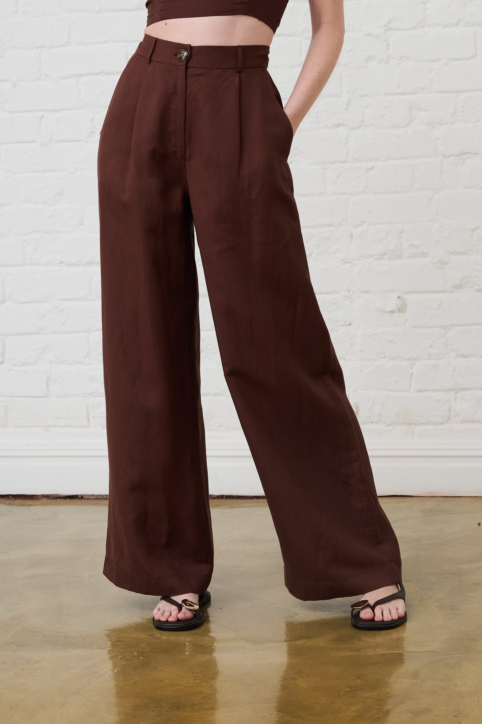 Linen Wide Leg Pants in Chocolate