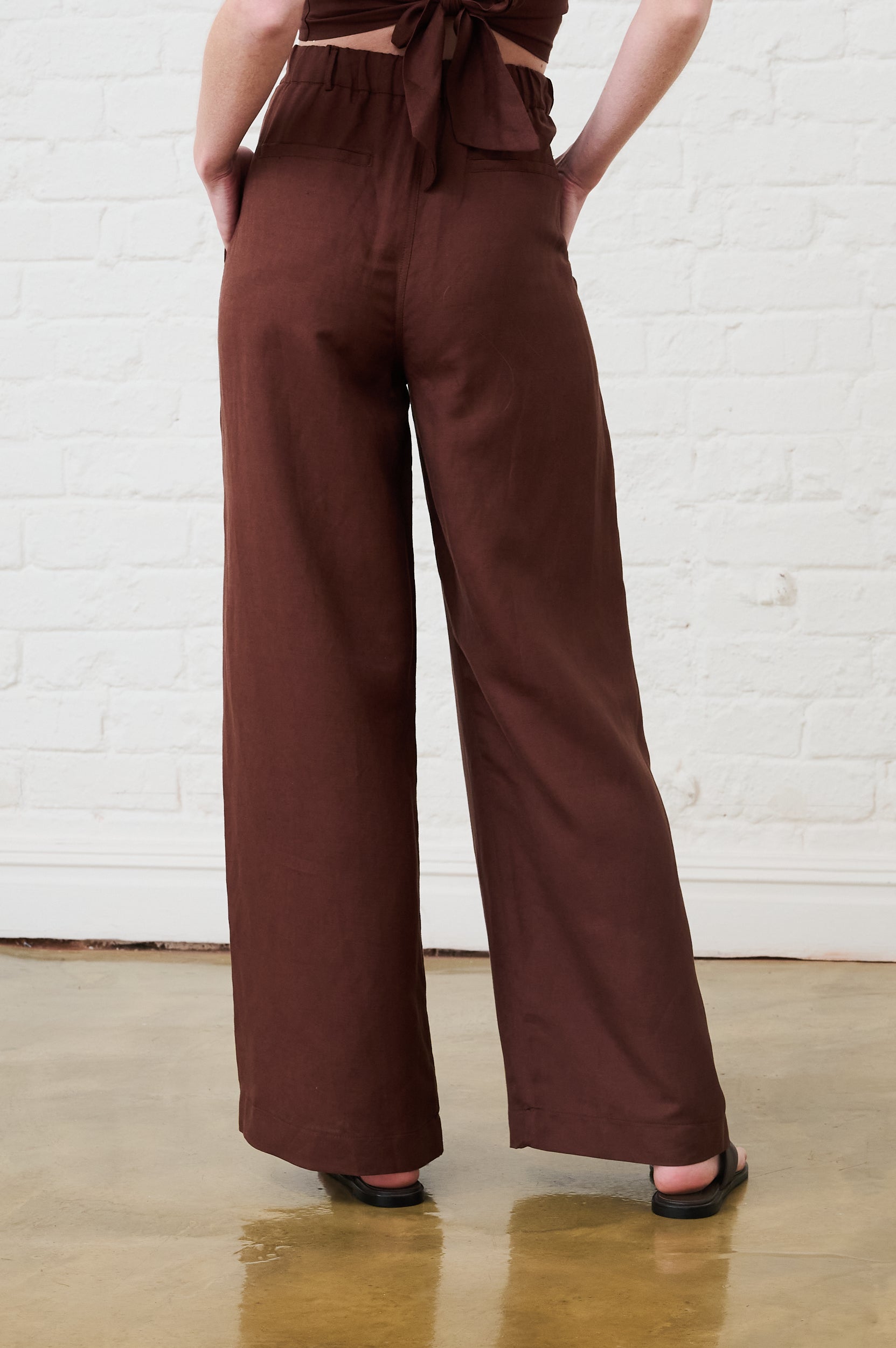Linen Wide Leg Pants in Chocolate