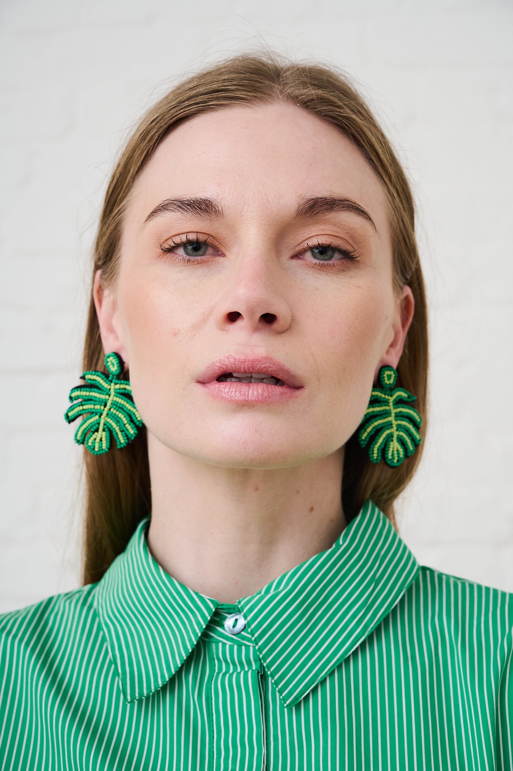 Beaded Palm Leaf Earrings
