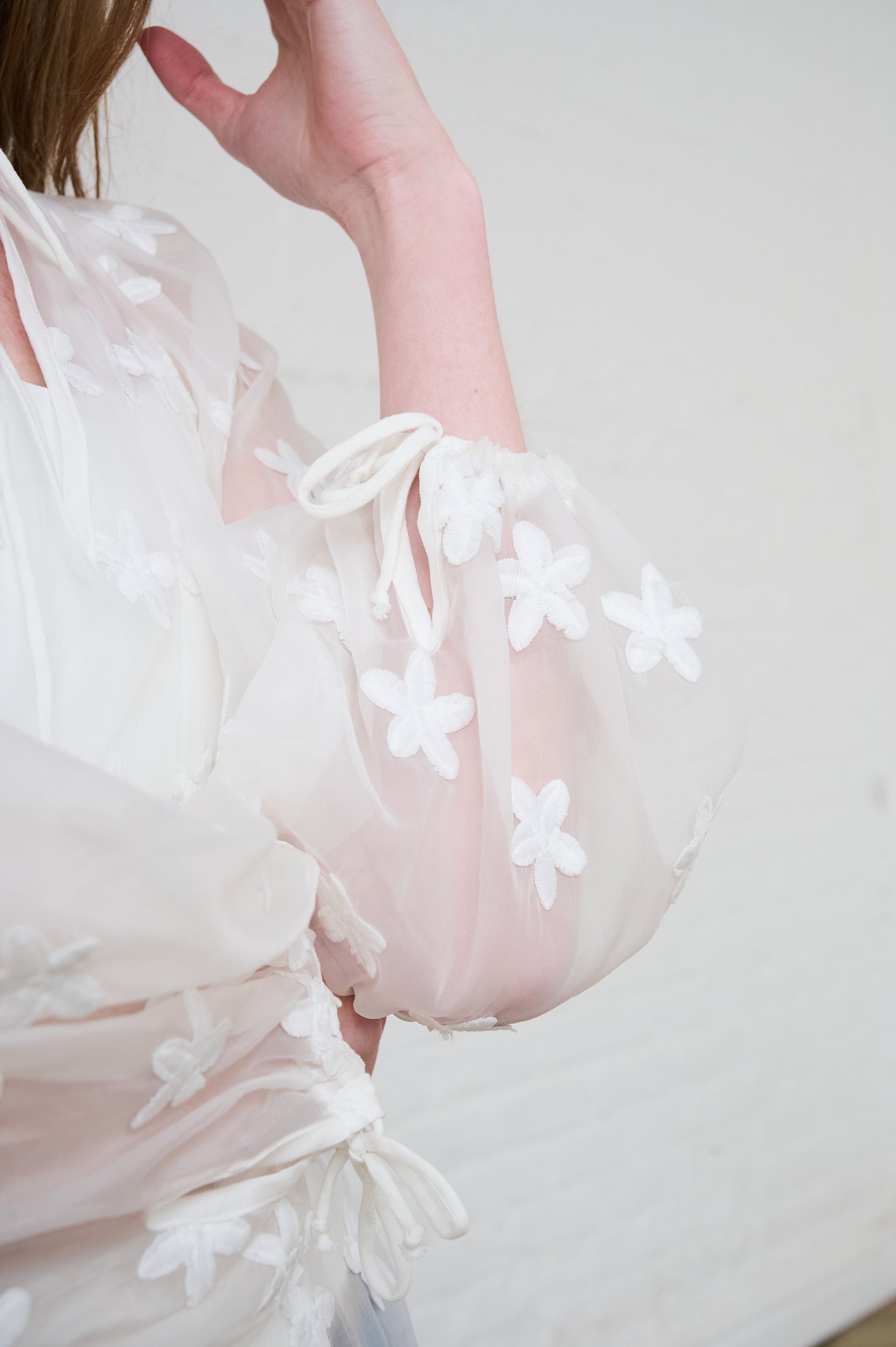 Peasant Blouse in Milk with Embroidered Flowers