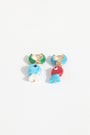 Colorful fish-shaped earrings on a white background