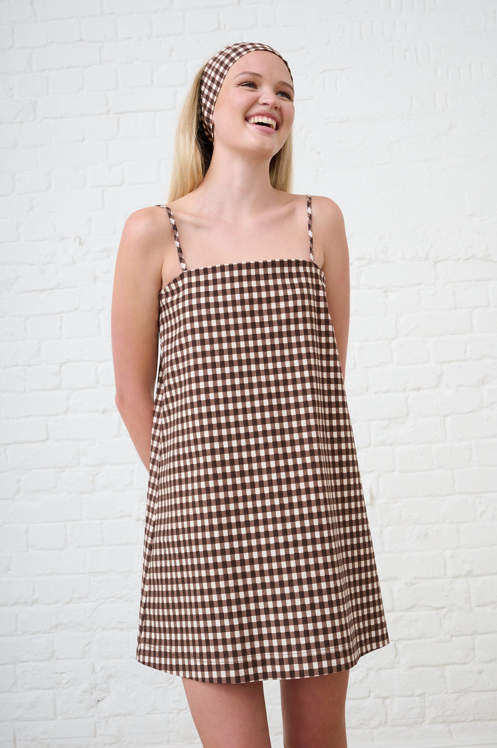 Choc Gingham Bengaline Shift Dress