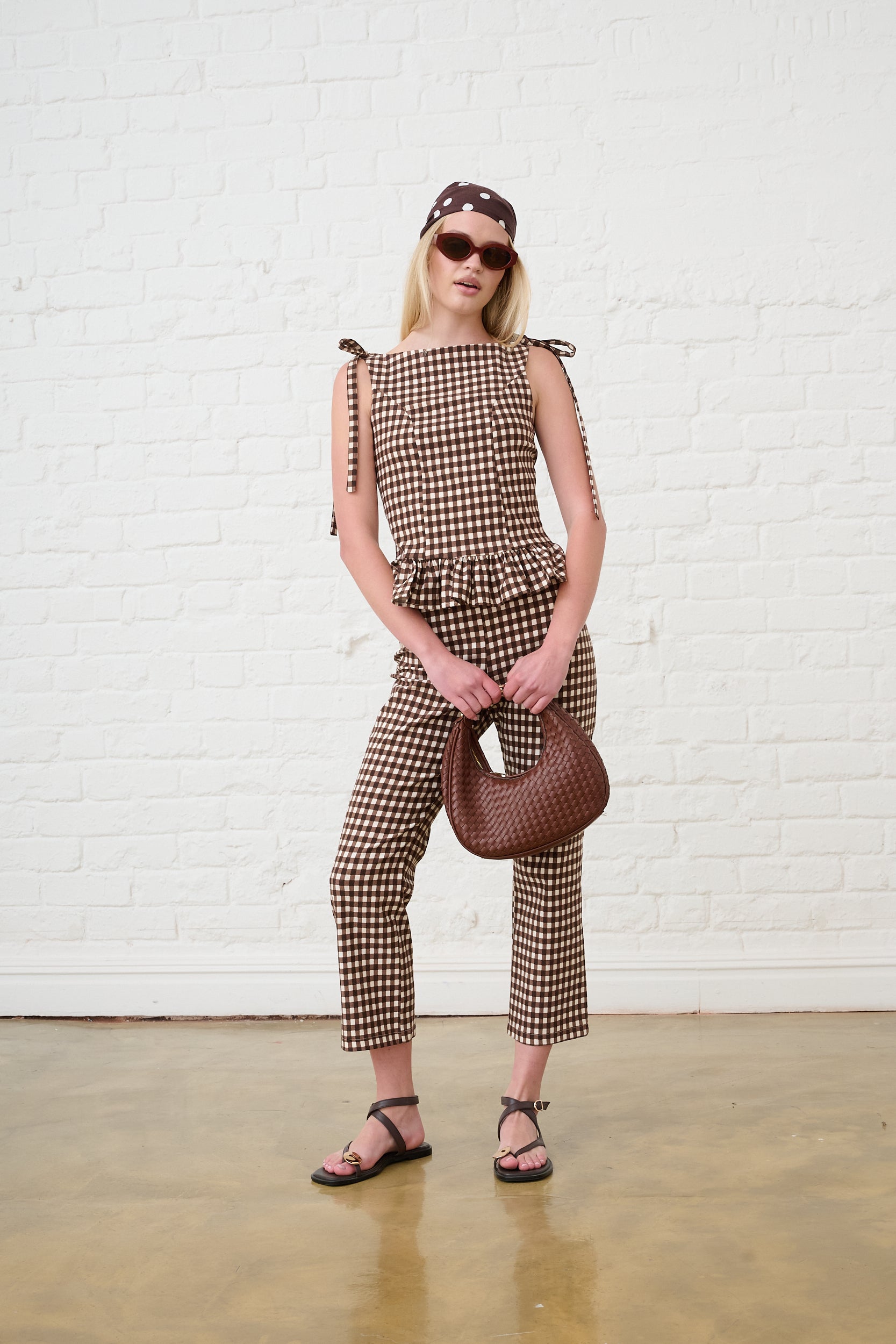 Bengaline Cropped Pants in Choc Gingham