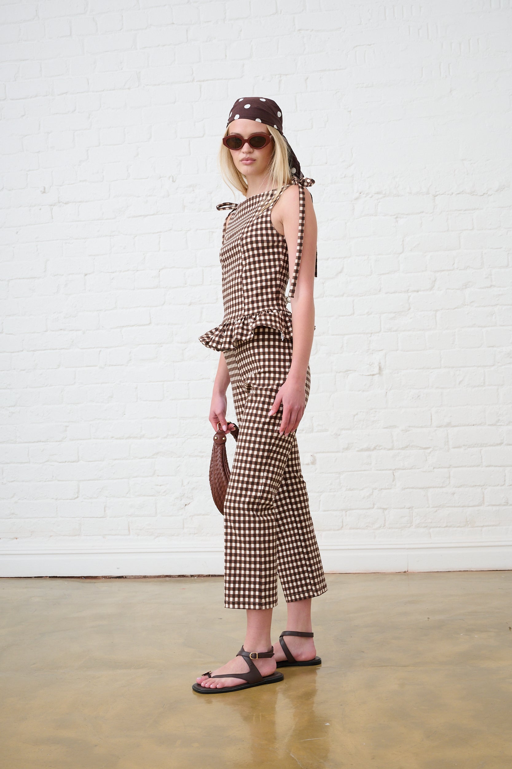 Bengaline Cropped Pants in Choc Gingham