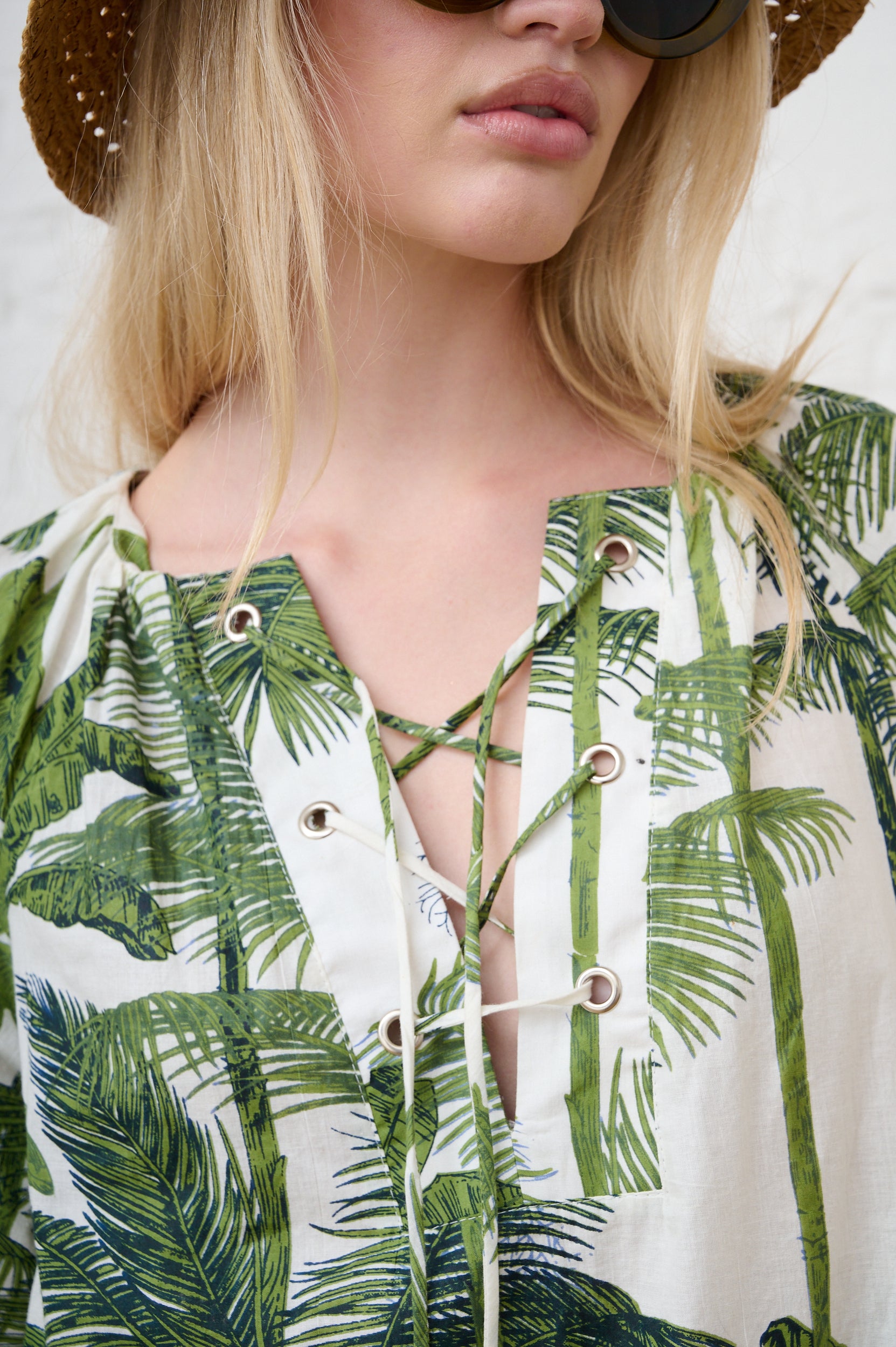 Lace up Palm Print Tunic Dress