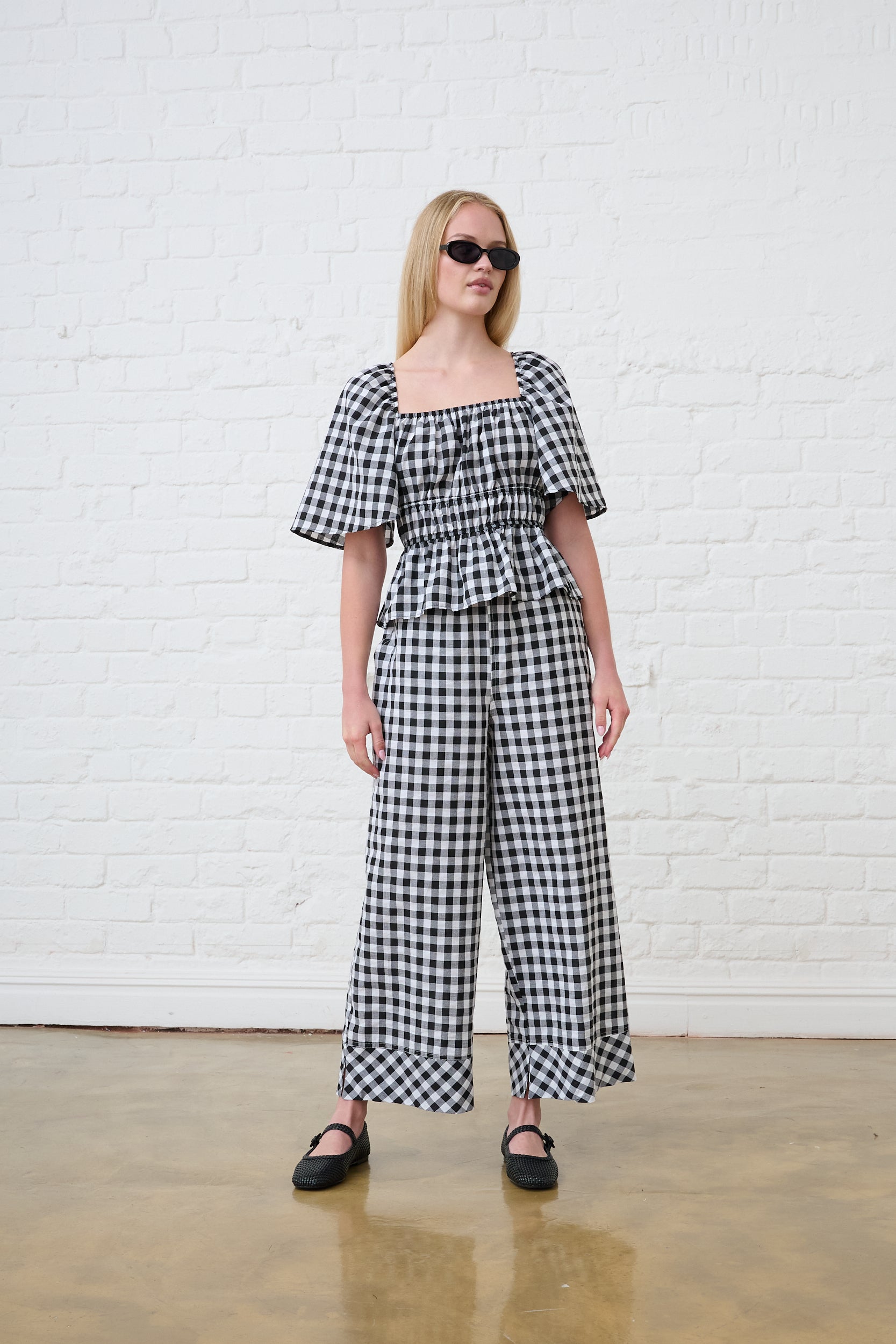 キャミソール epine gingham check fit pants &amp; camisole Elasticated Pants with Side Pockets in BW Gingham – Me&B