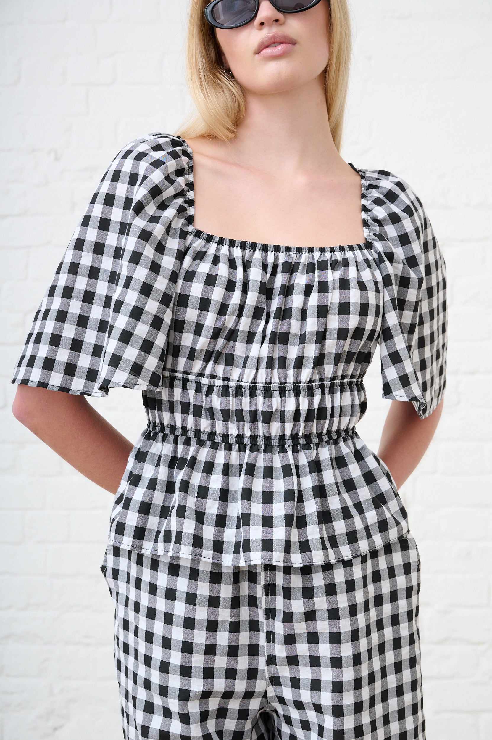 Gingham Top in Black/Milk