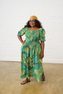 Shaped Hip Smocked Maxi Dress in Tropicana