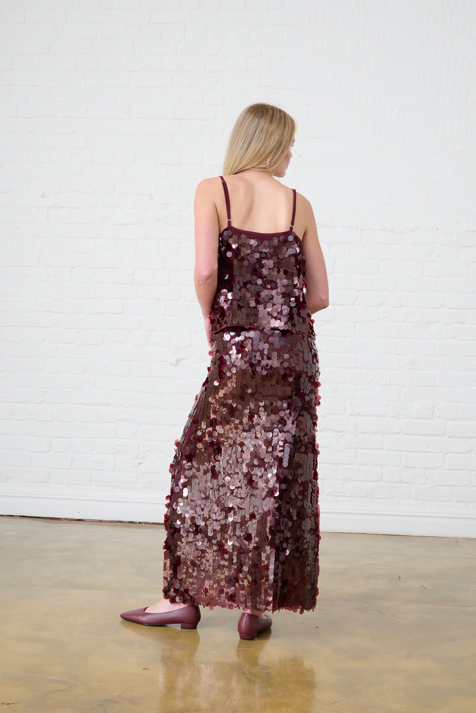 Sequin Maxi Skirt in Burgundy