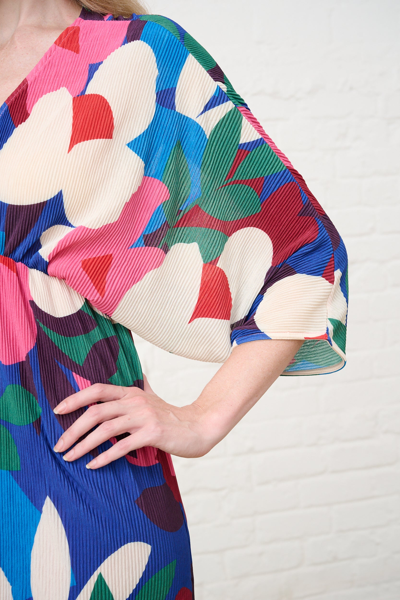 Plisse Kaftan Dress in Bloom