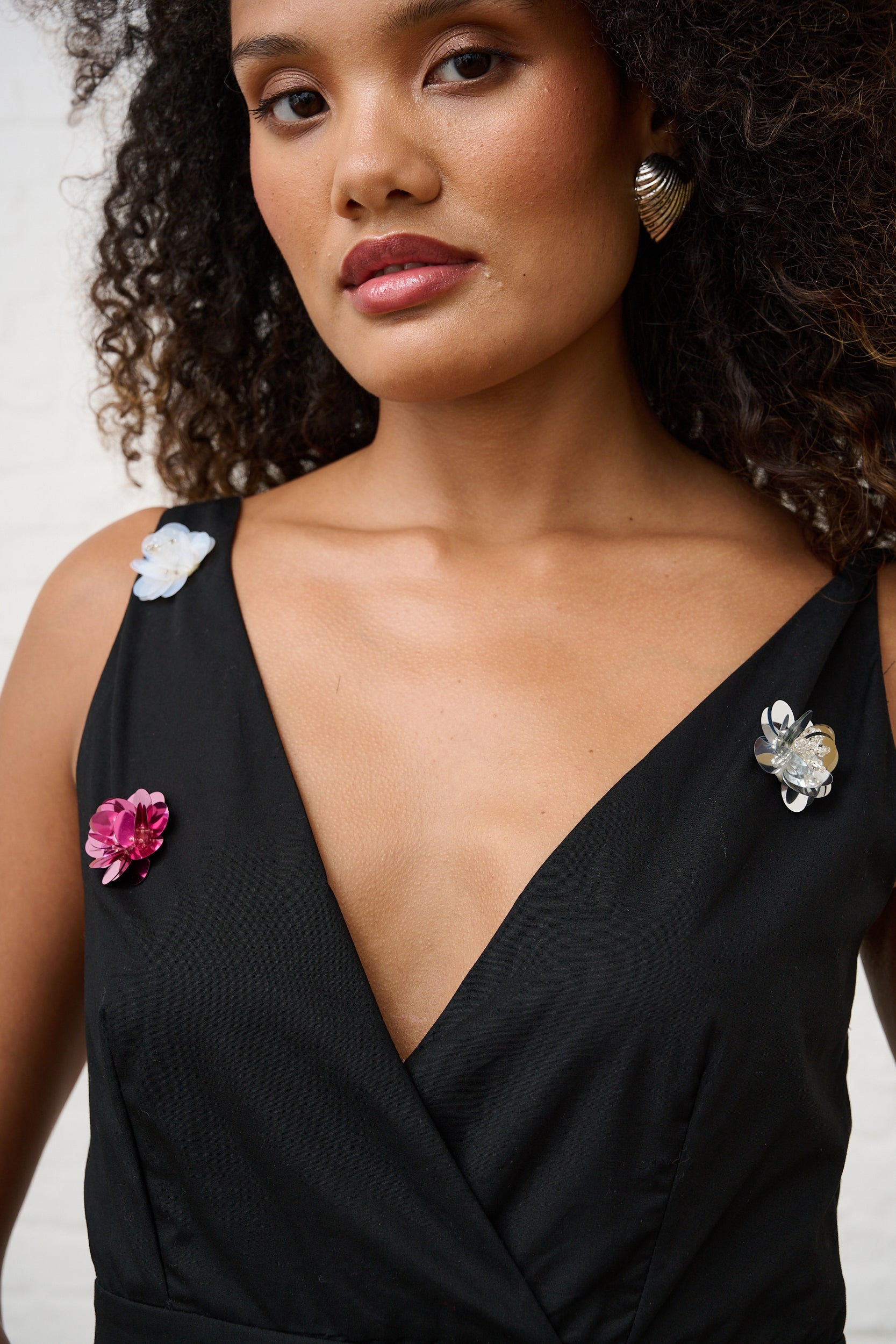 Embellished Flower Dress in Black