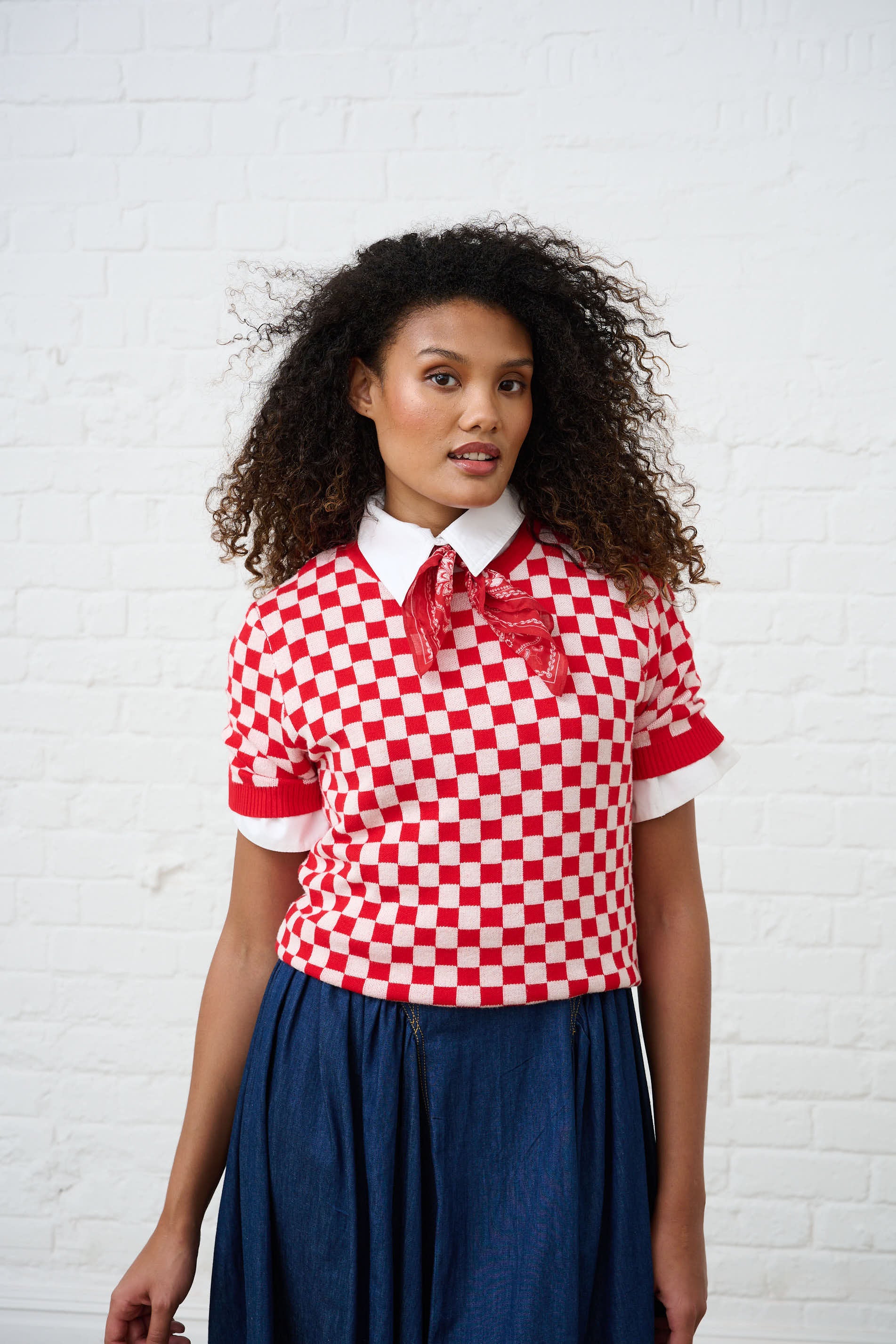 Knitwear Top in Cherry Red Check – Me&B