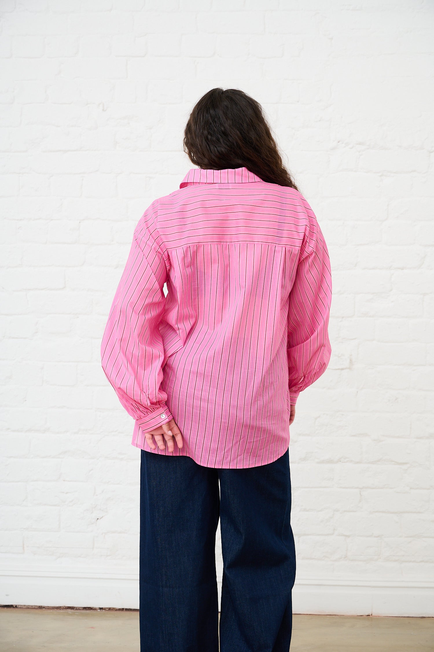 Bellow Sleeve Shirt in Pink Stripe