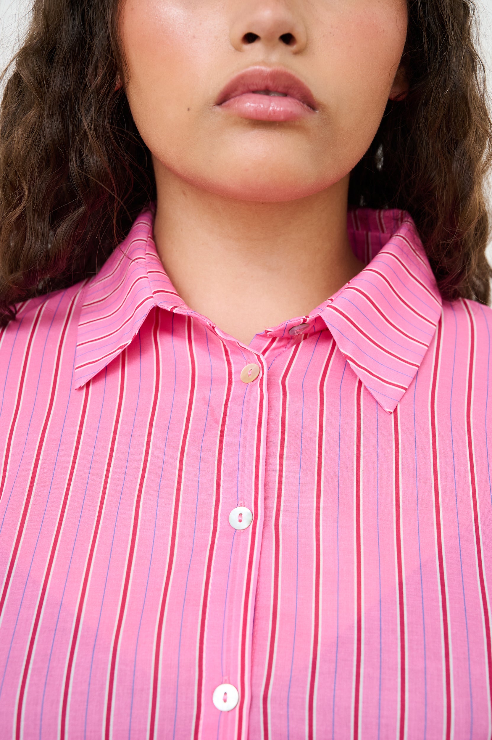Bellow Sleeve Shirt in Pink Stripe