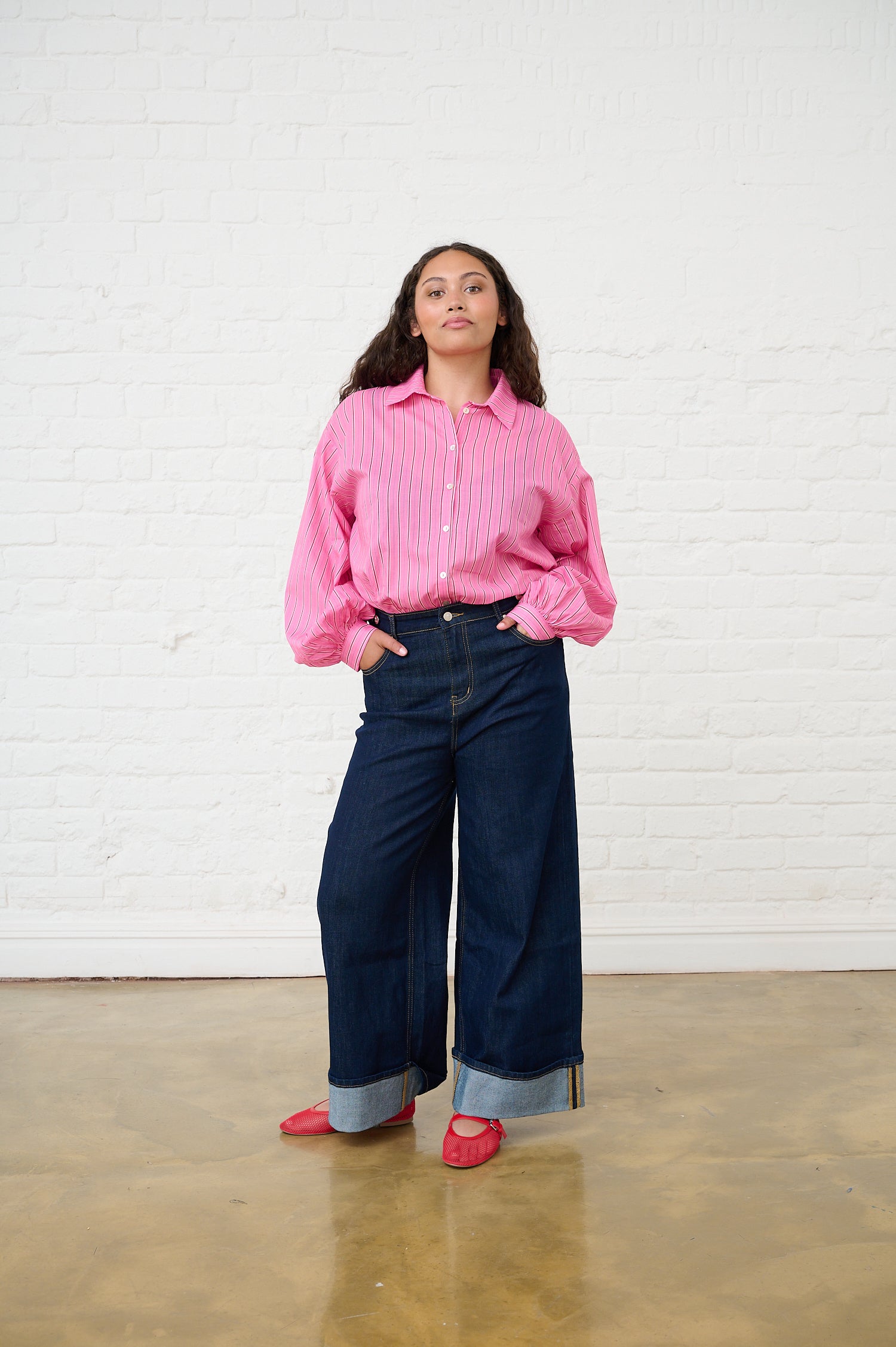 Bellow Sleeve Shirt in Pink Stripe