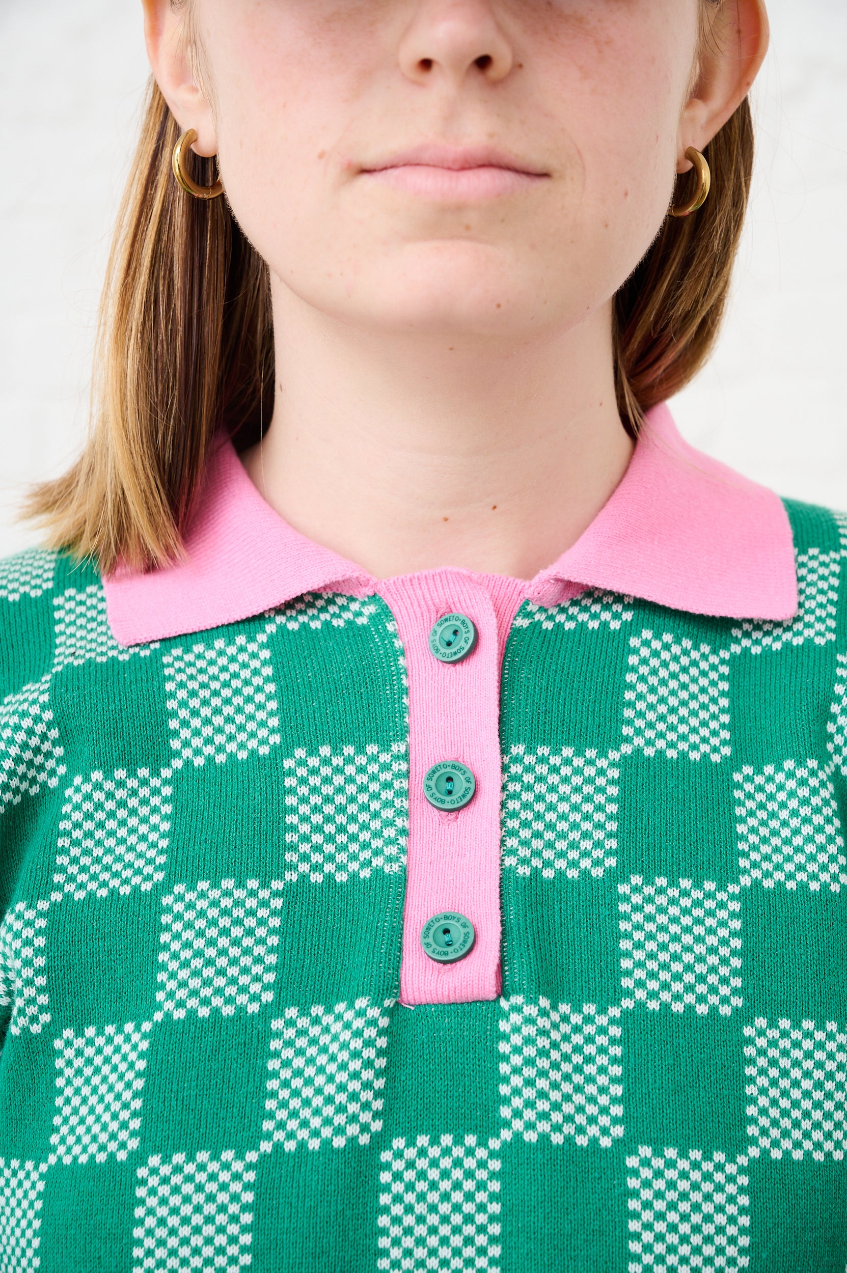 Cotton Collared Top in Green Gingham