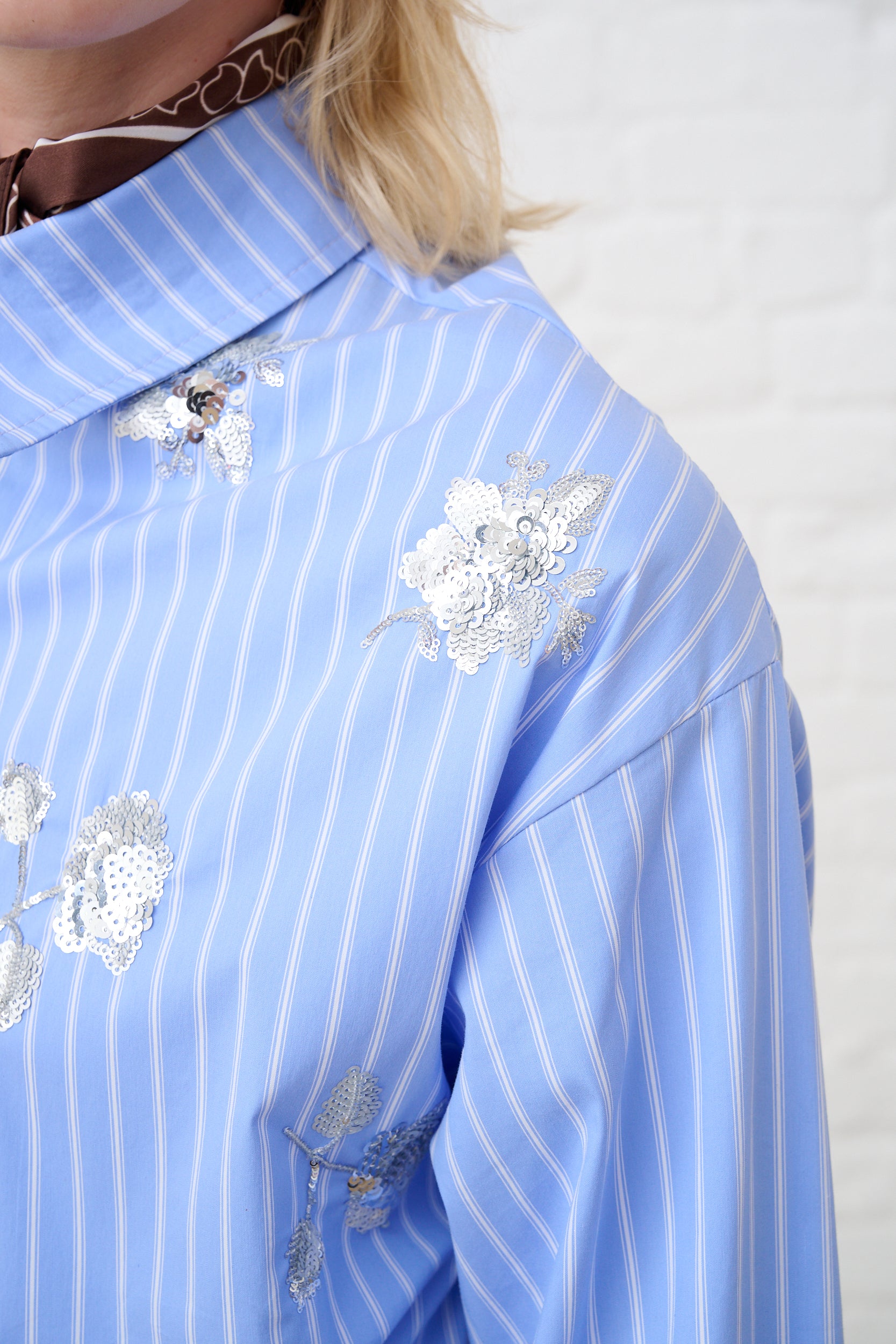 Luxe Sequined Shirt in Blue Stripe